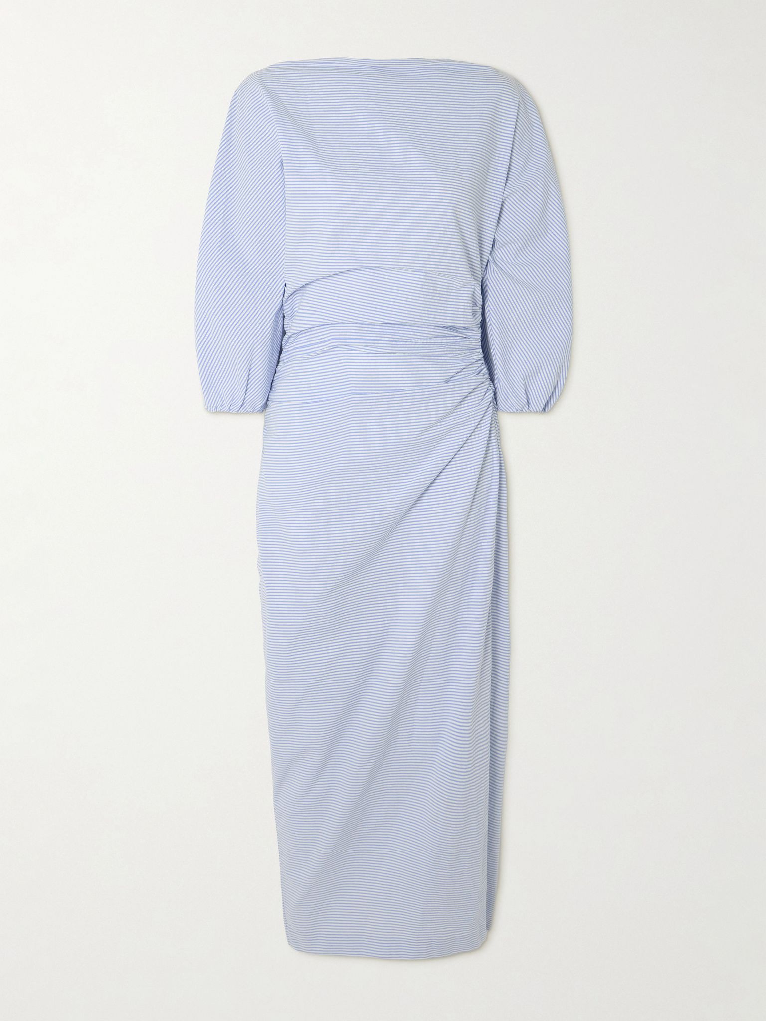 Ezra ruched striped cotton-seersucker midi dress Blue - 1