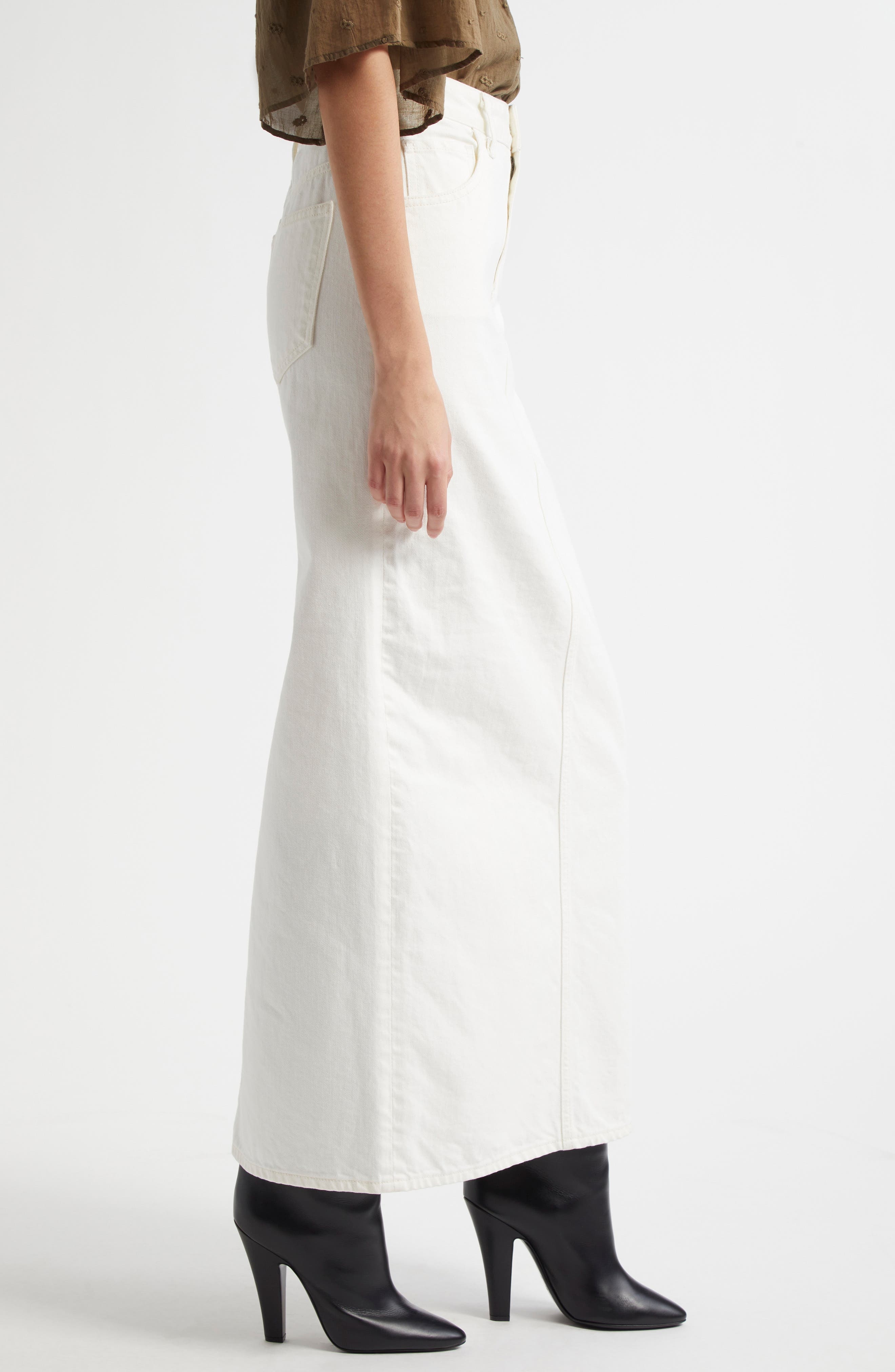 Nili Lotan Ozzy Denim Maxi Skirt in Cream at Nordstrom - 4