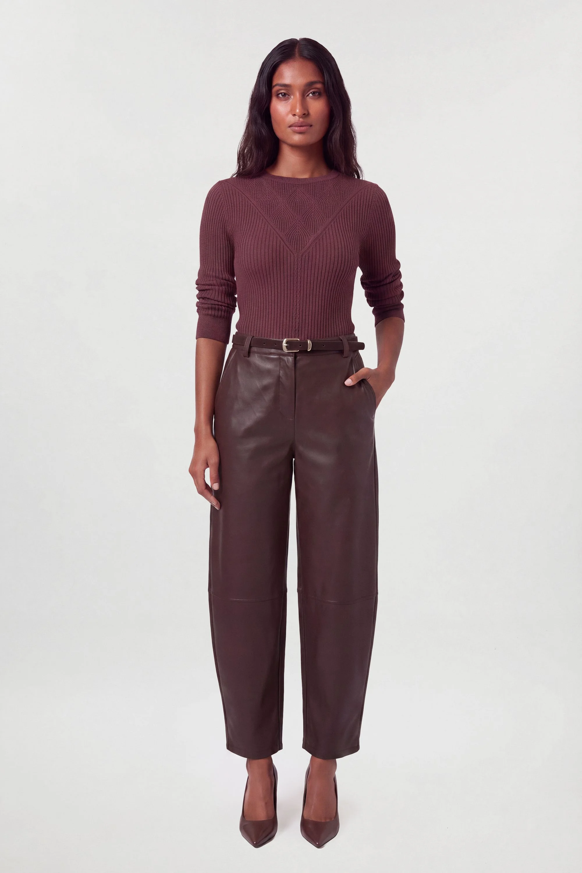 Pointelle Knit Panelled Long Sleeve Top - 1
