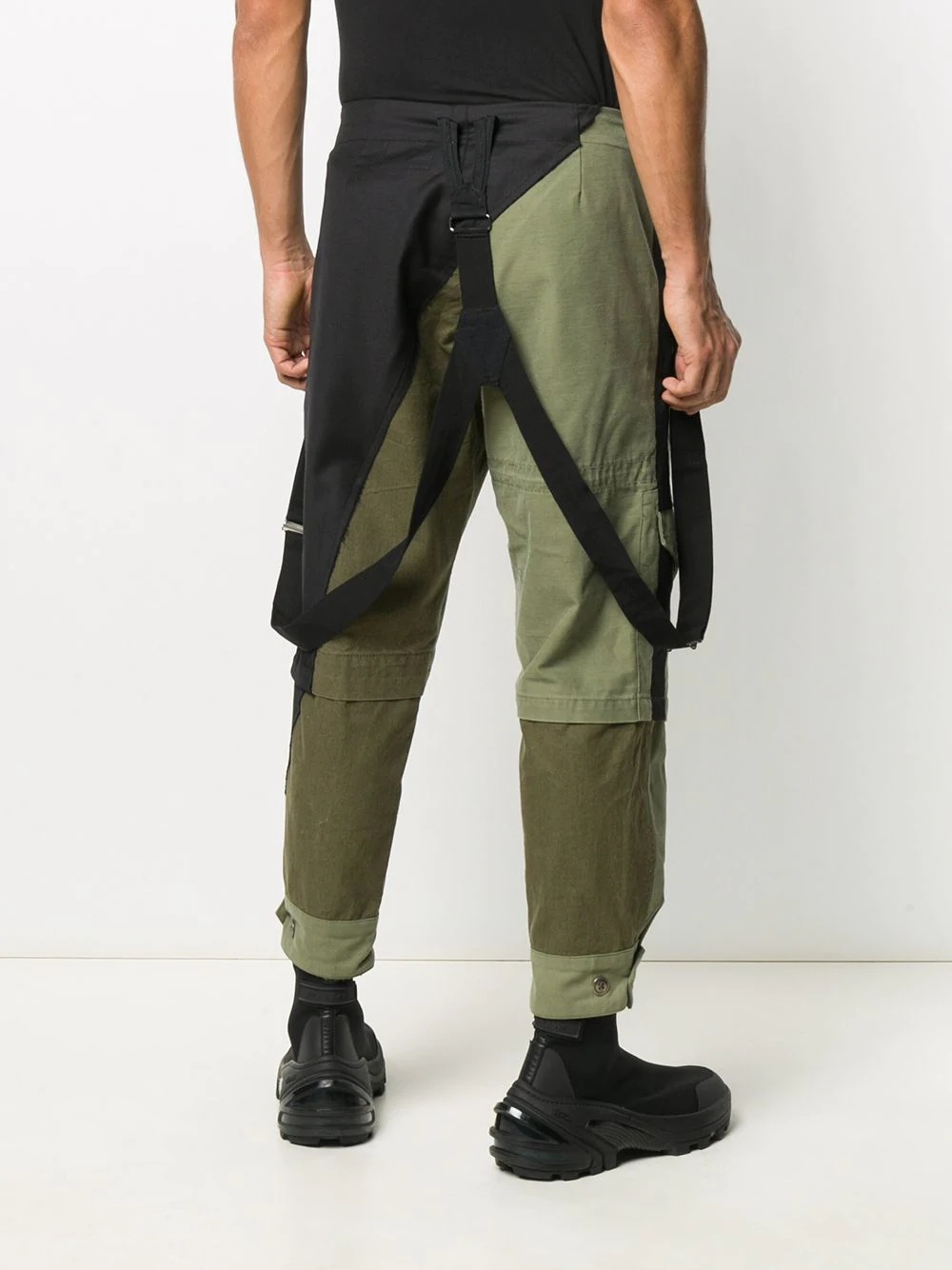 mixed-panel suspender cargo trousers - 4