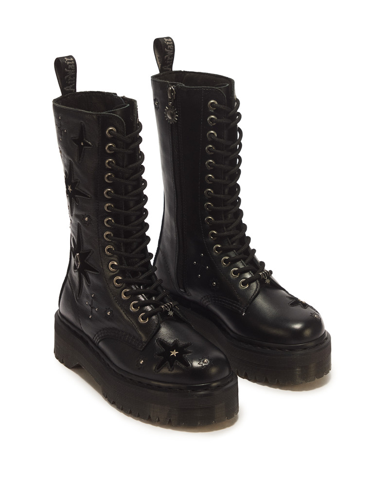 1B99 Whimsy Goth 14 Eye Leather & Velvet Lace Up Boots 5