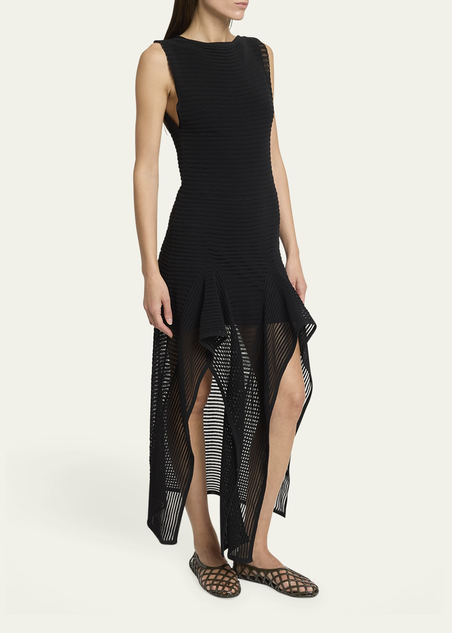 Sleeveless Ruffled Ladder Knit Maxi Dress - 4
