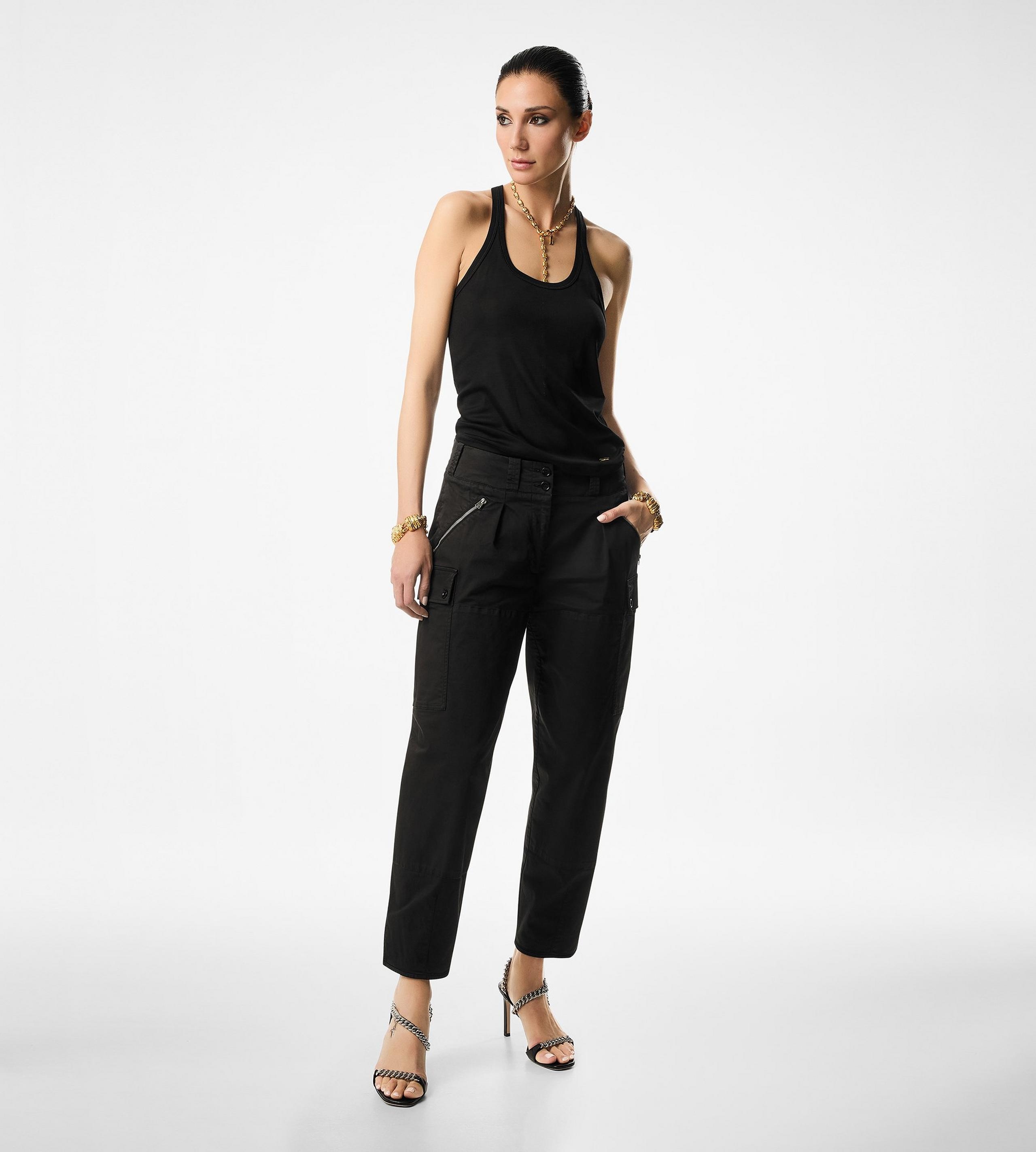 STRETCH COTTON TWILL PLEATED CARGO PANTS - 2
