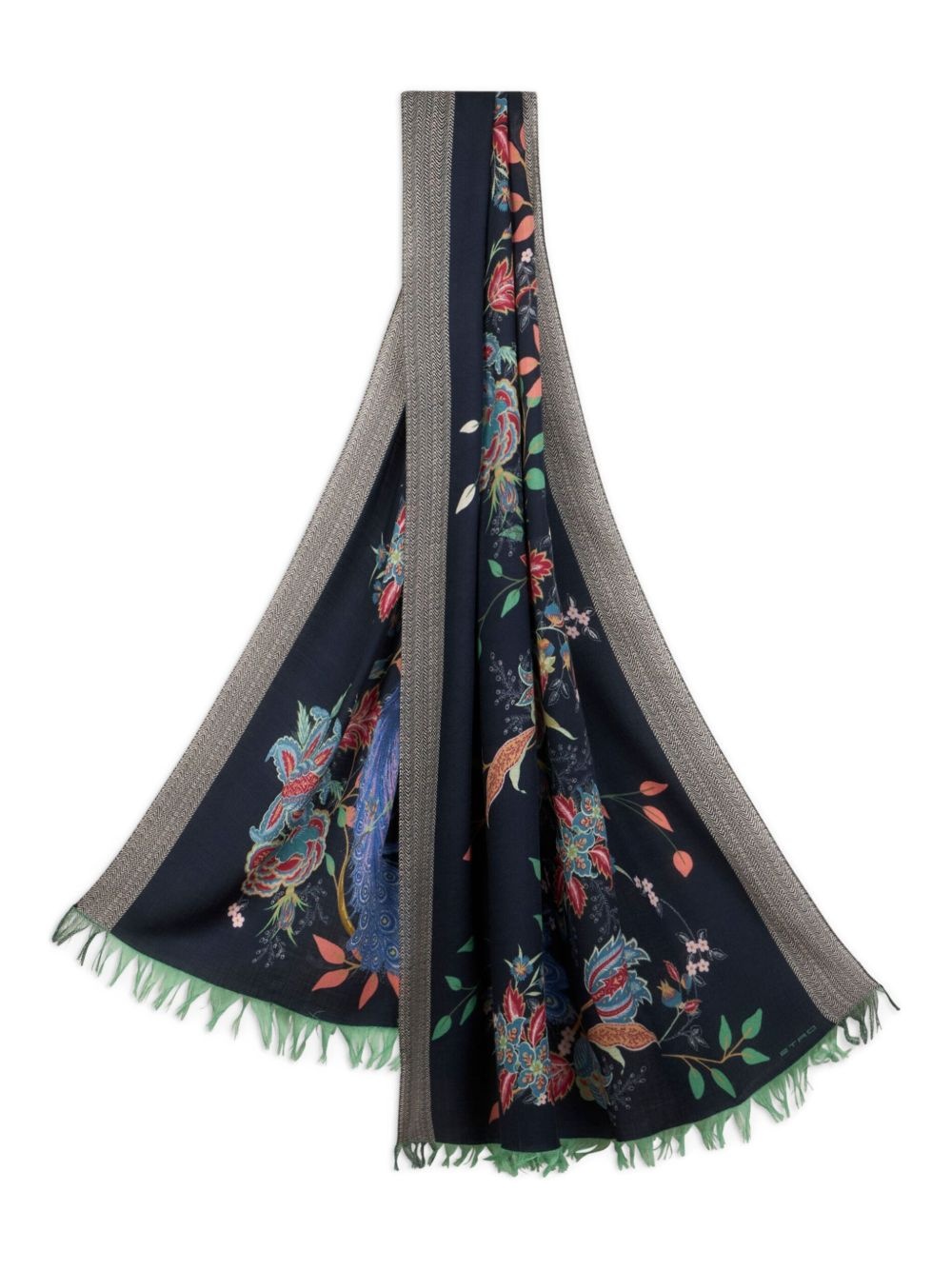 Peacocks-print wool scarf - 3