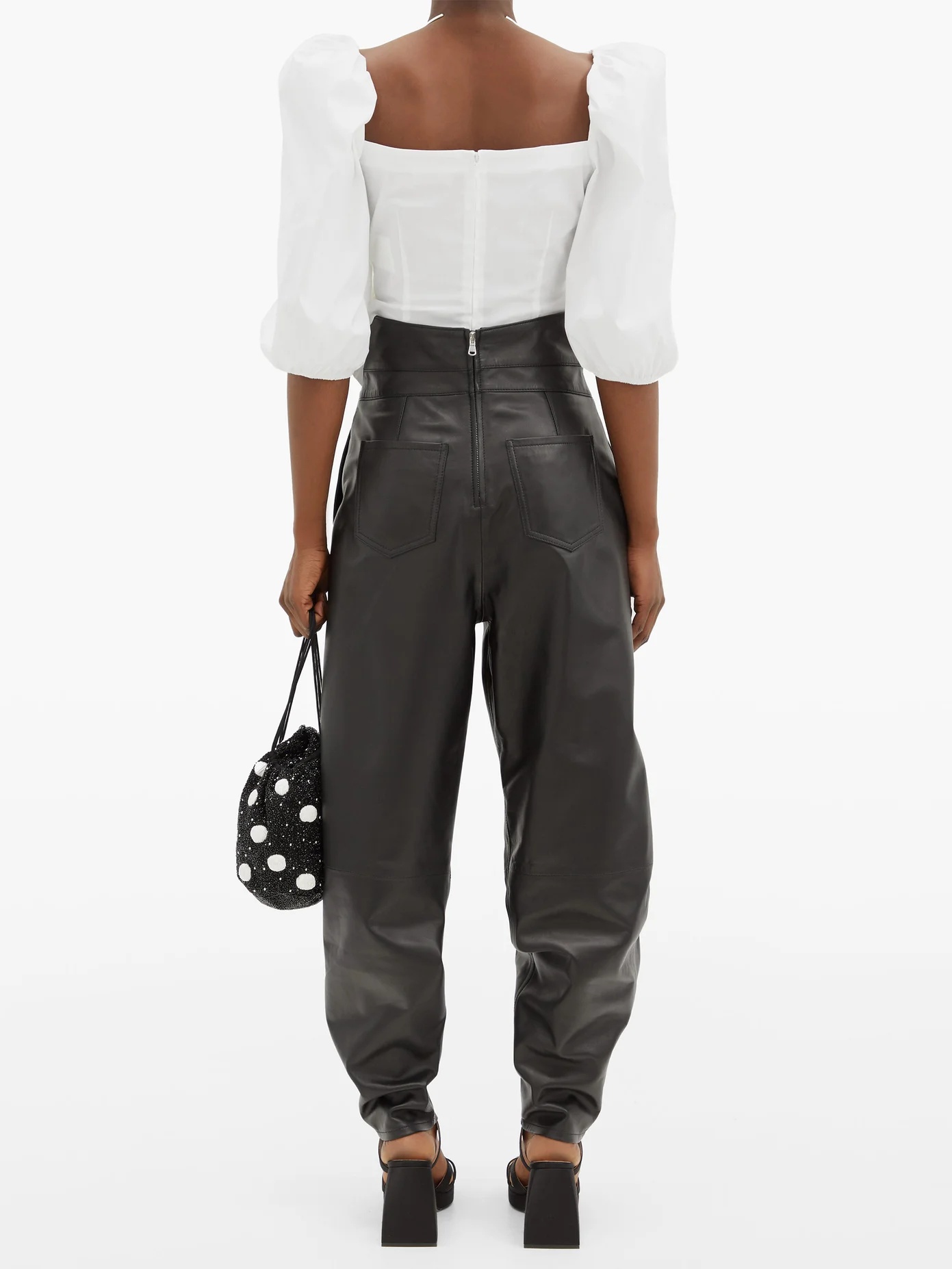 Cummerbund-waist pleated leather trousers - 5