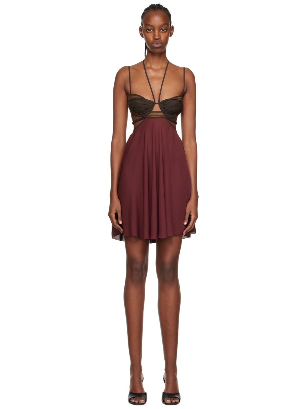 Burgundy Draped Double Bra Minidress - 1