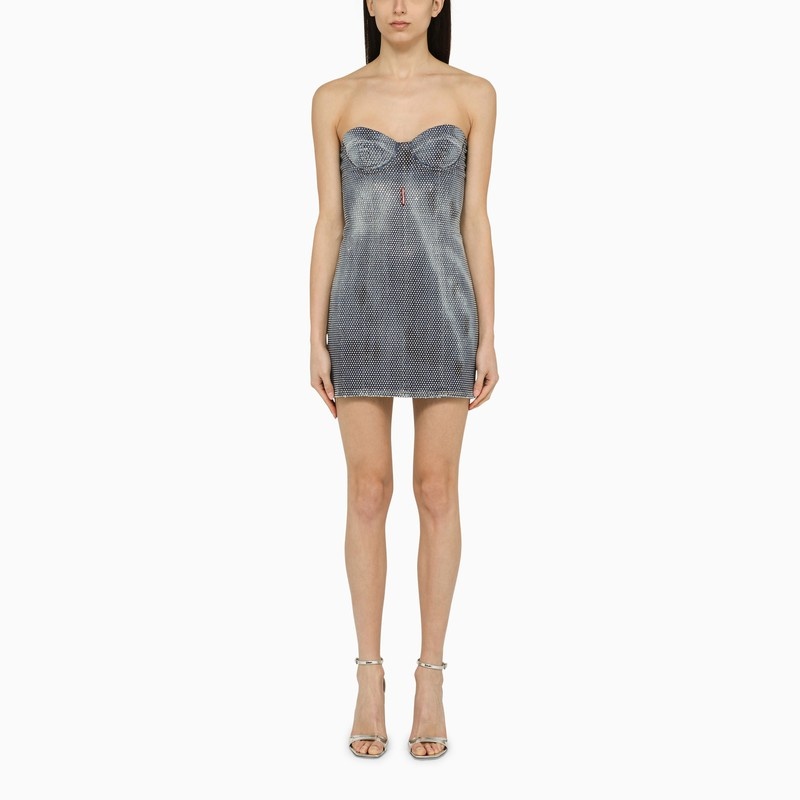 Washed denim mini dress with crystals - 1