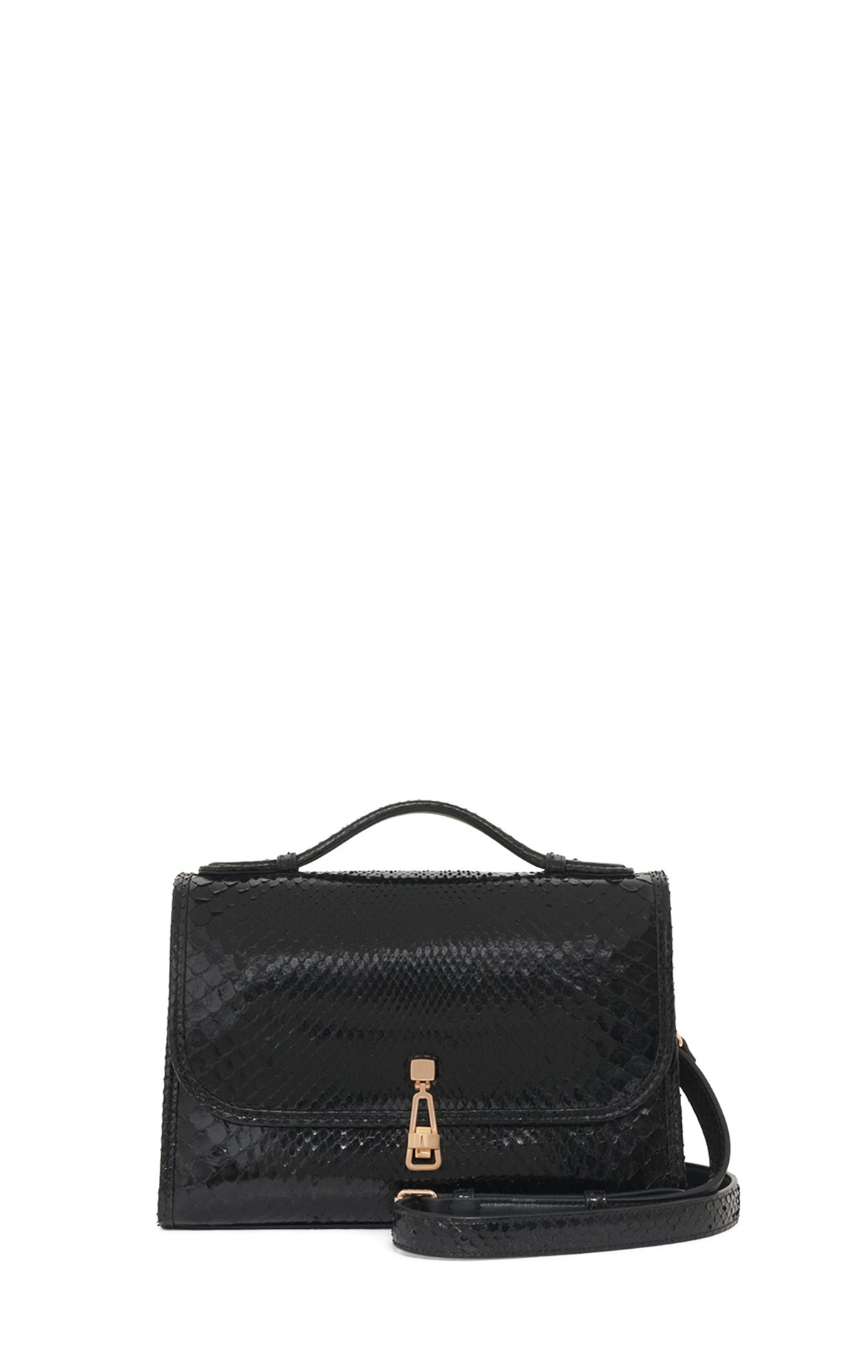 Medium Leonora Flap Bag in Black Snakeskin with Sunglasses Pouch - 3