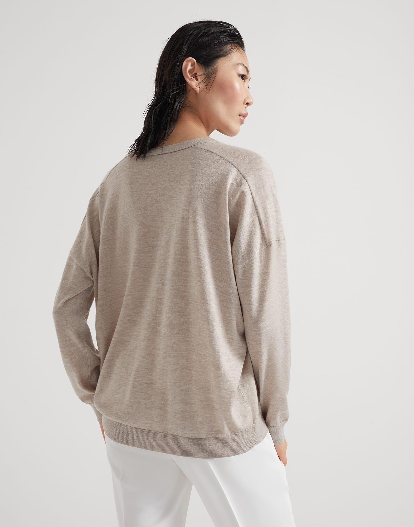 Cashmere and silk lightweight sweater with shiny collar trim - 2