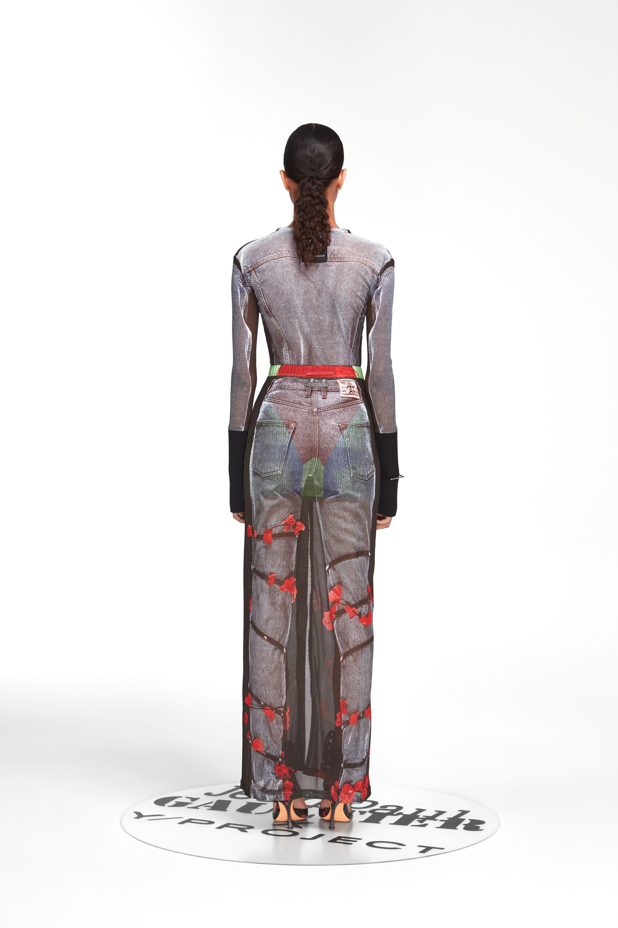 Trompe L'Oeil Denim Flower Maxi Skirt - 5