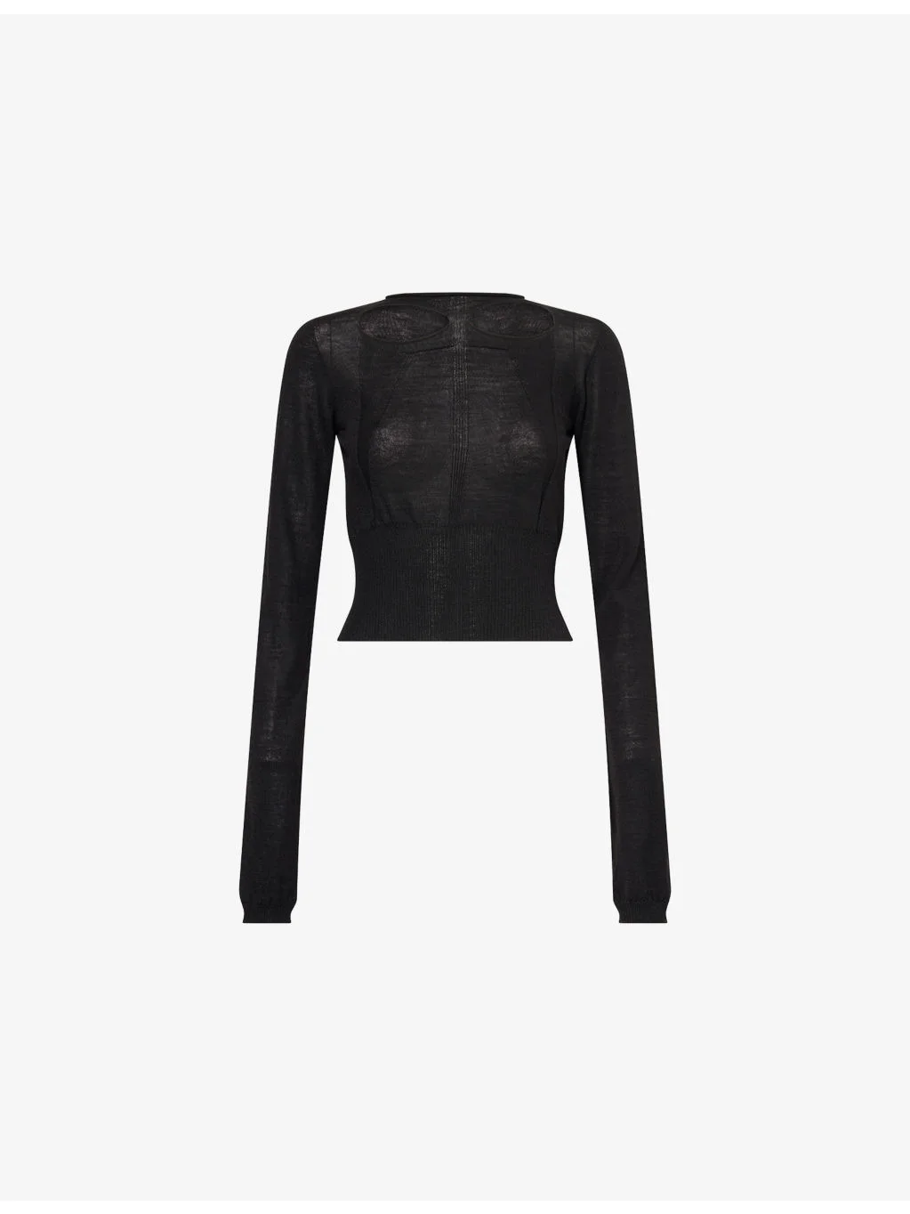 Slashed Long-Sleeve Cropped Wool Knitted Jumper - 1