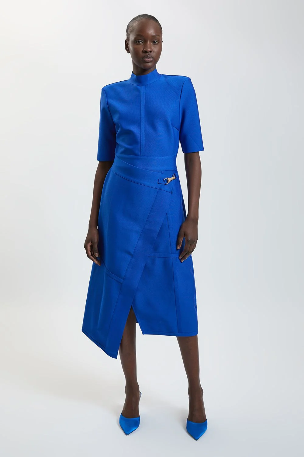 Figure Form Bandage Asymmetric Knit Midi Dress - 1
