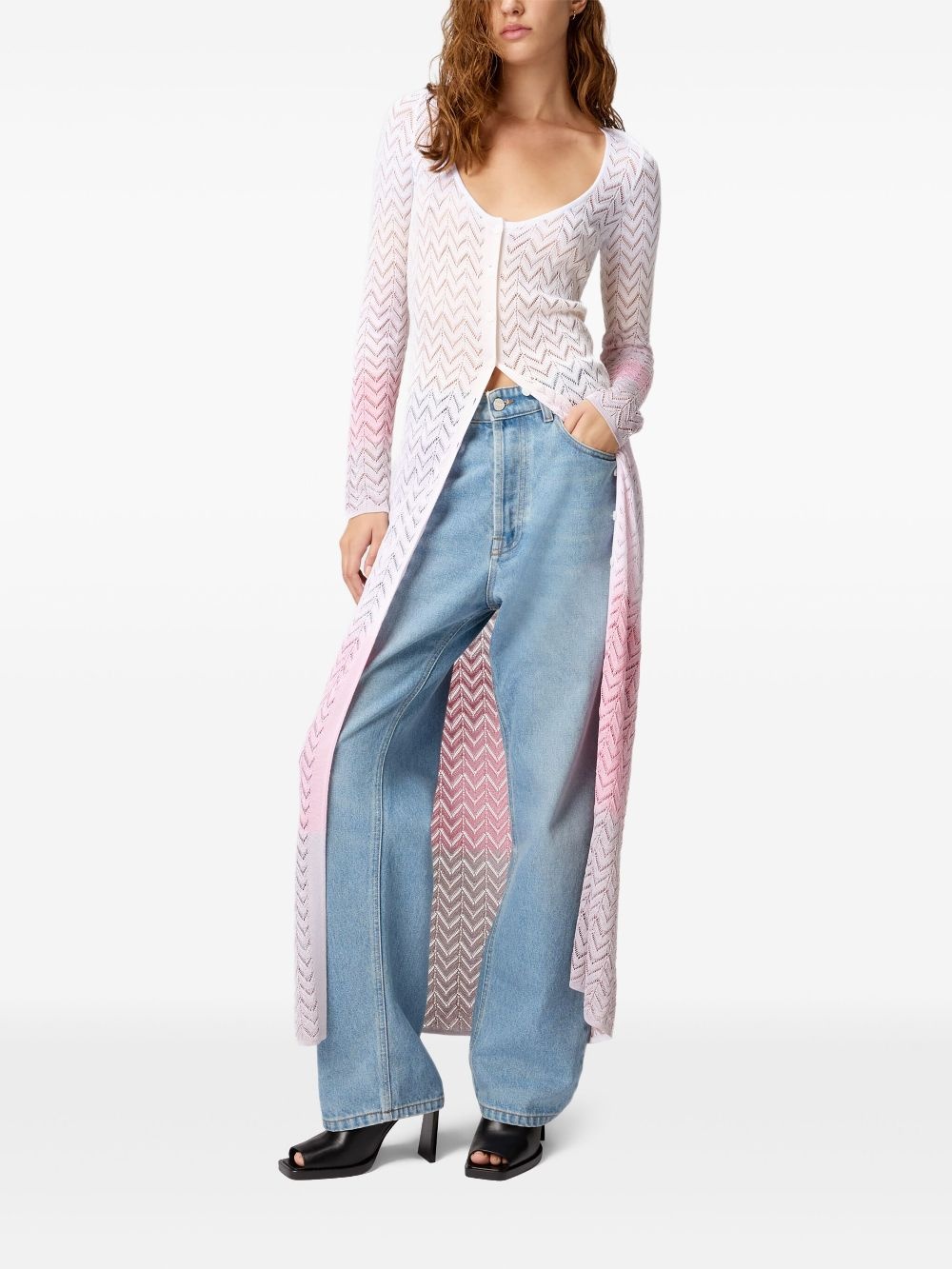 chevron-knit long cardigan - 2
