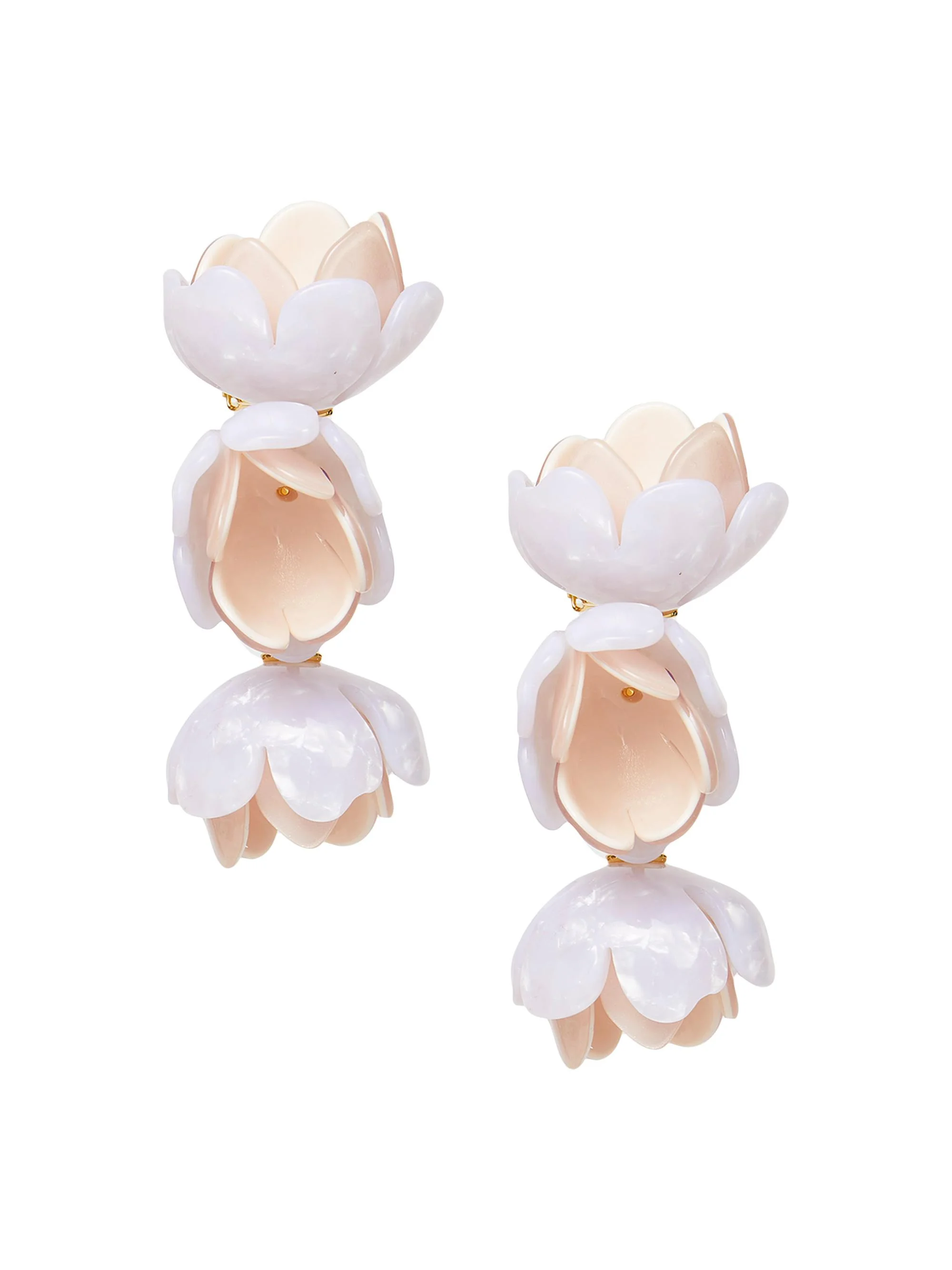 Women's Rose Petal Acetate Clip-On Drop Earrings - White - 1
