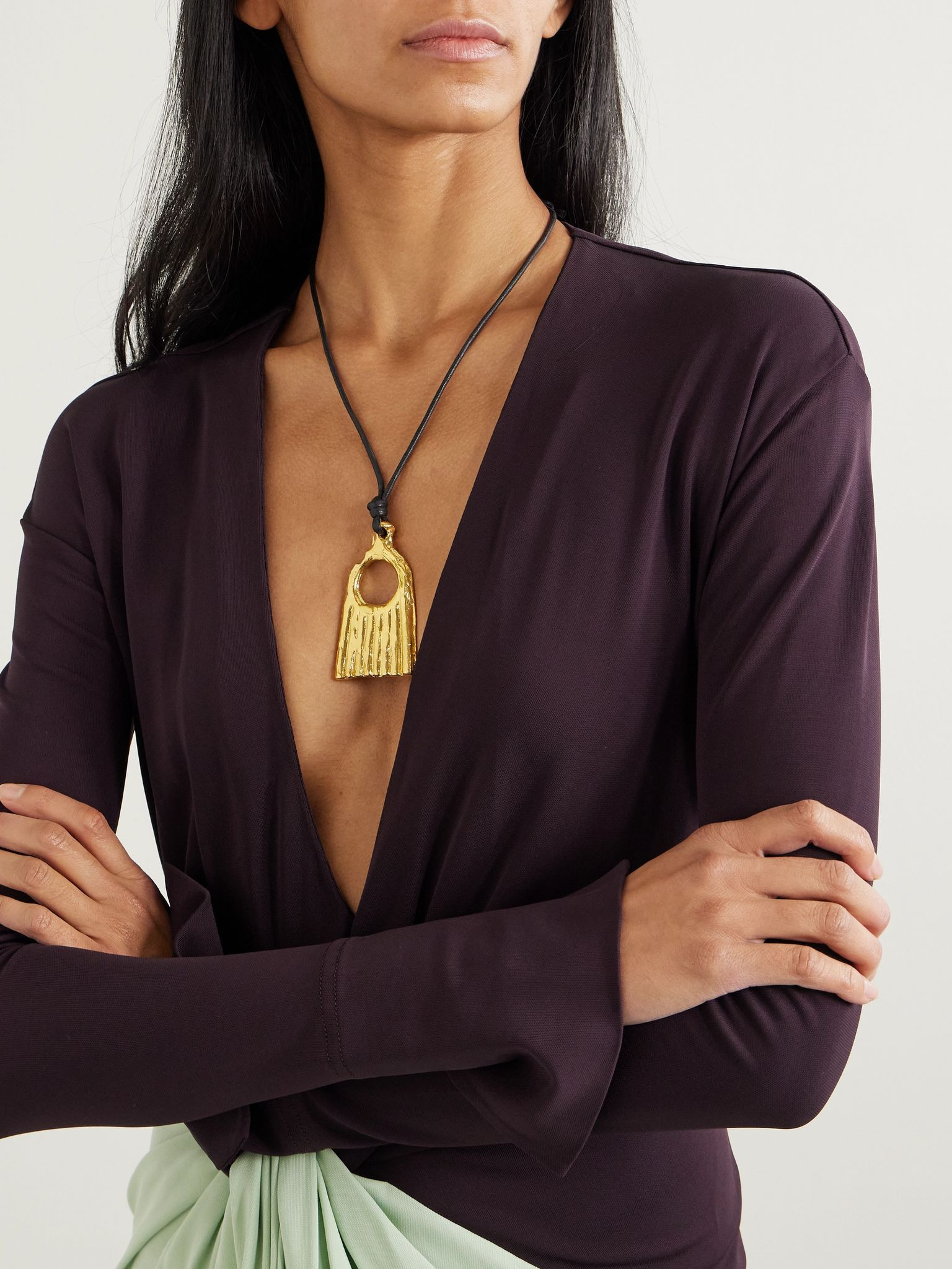The Vanitas cord and recycled gold-plated necklace Black - 2