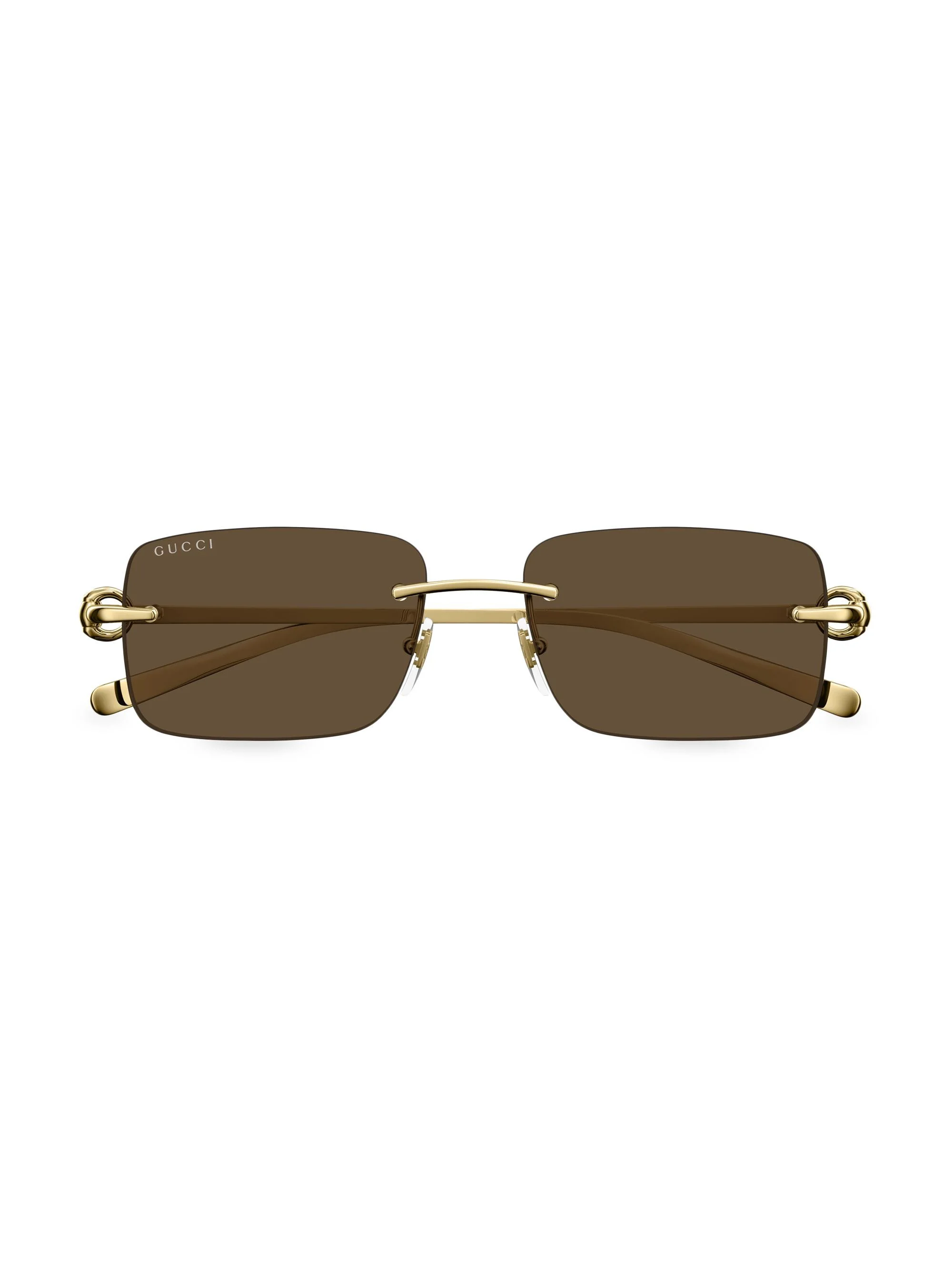 Men's Horsebit Top Bar 55MM Square Sunglasses - Brown Gold - 1