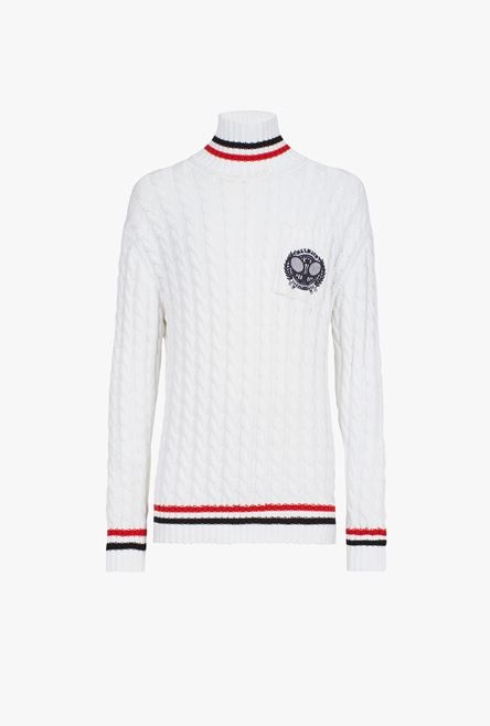 White cotton turtleneck with Balmain badge - 1