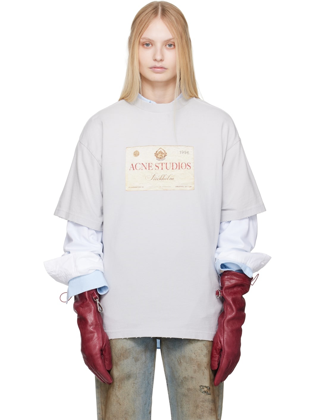 Gray Layered Print T-shirt - 1