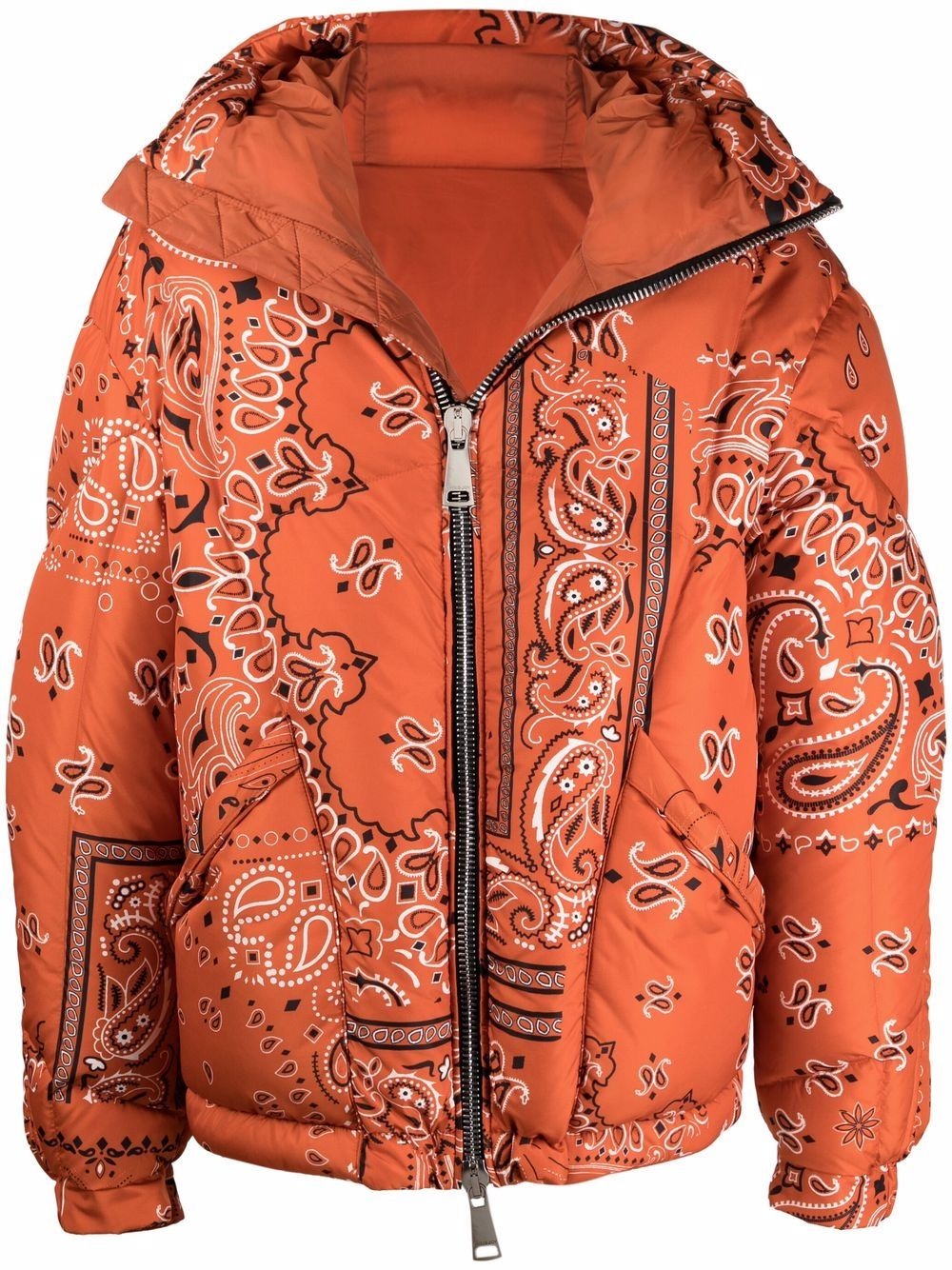 bandana-print hooded puffer jacket - 1