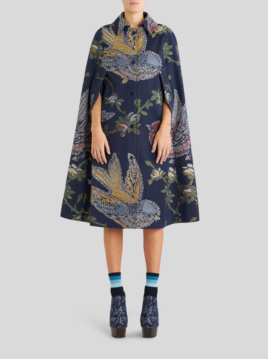 DENIM JACQUARD CAPE WITH BIRDS - 2