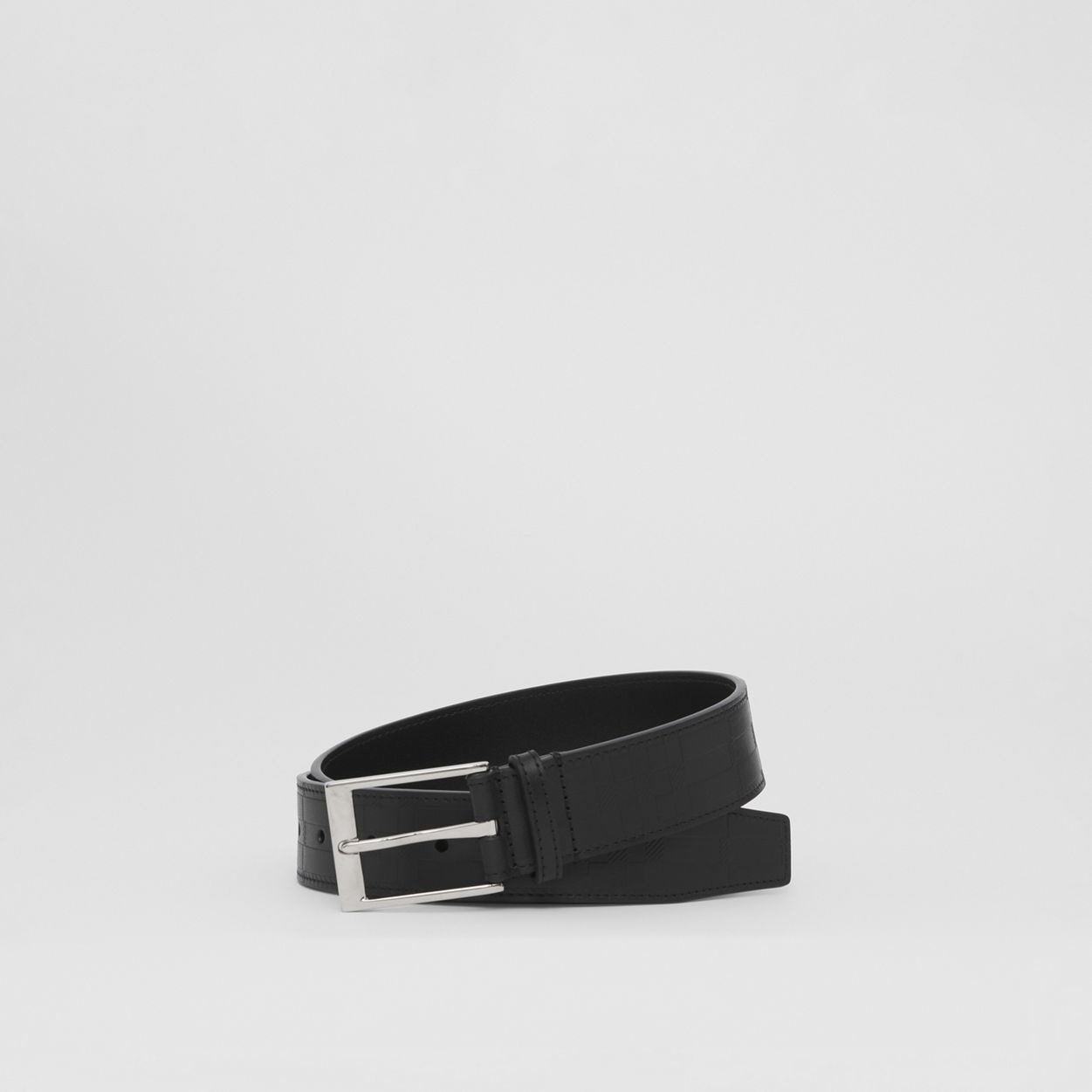 Embossed Check Leather Belt - 1