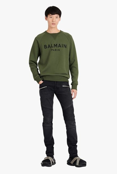 Balmain Khaki cotton sweatshirt with black Balmain Paris logo print outlook