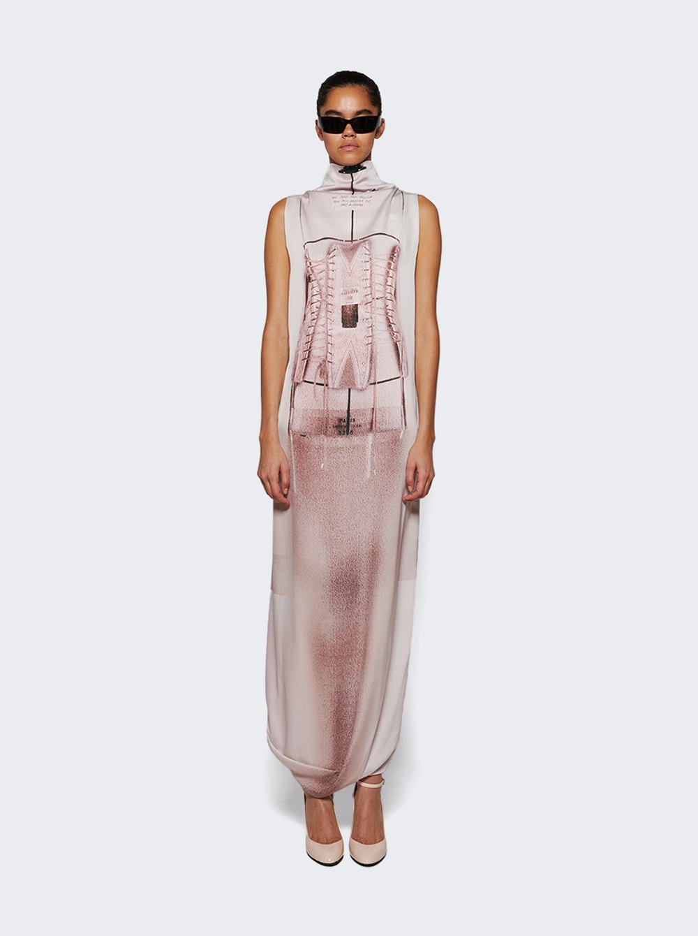 Draped Long Dress With Trompe L'Œil Print Pink - 2