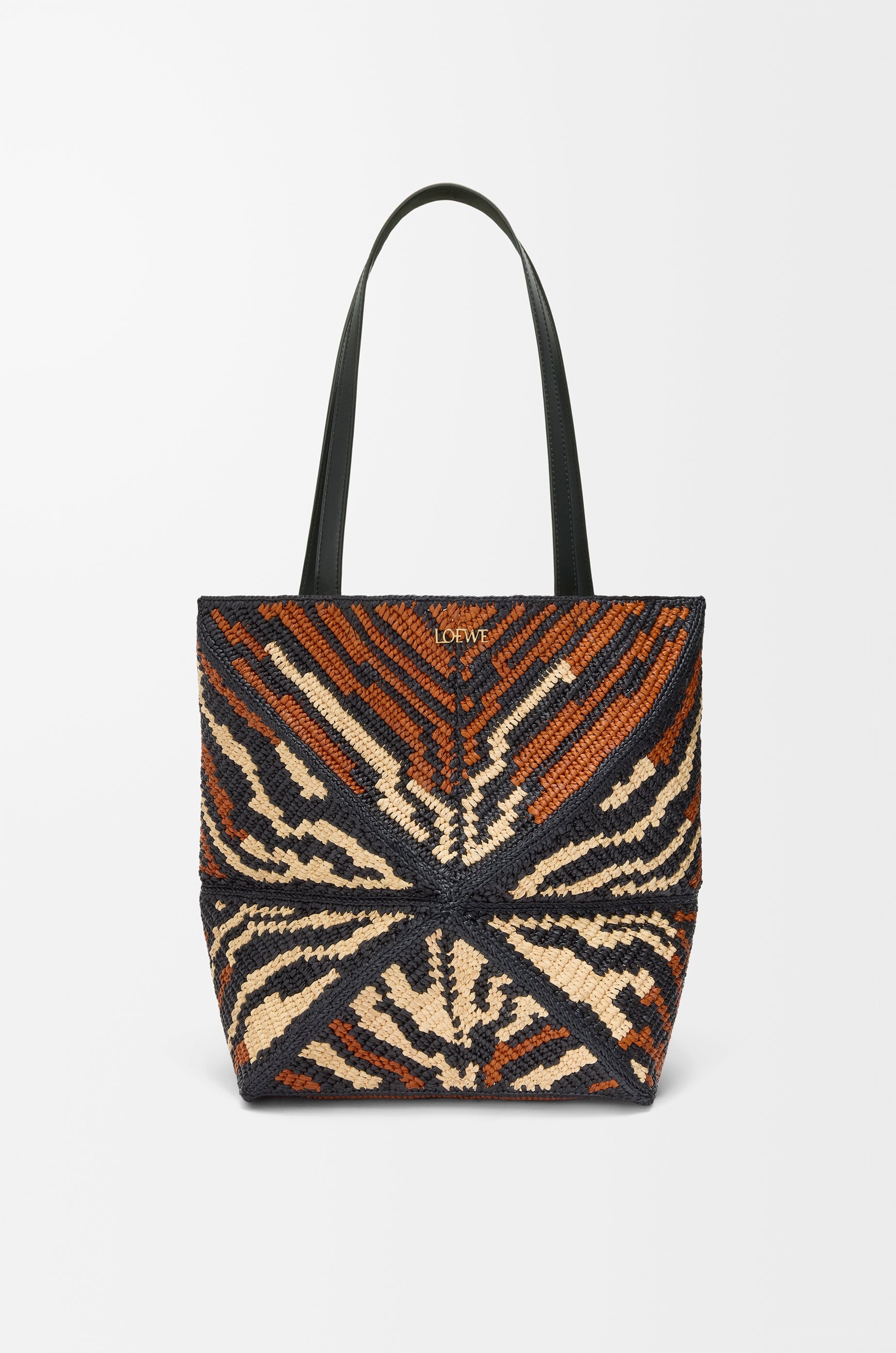 Medium Puzzle Fold Tote in raffia and calfskin - 1