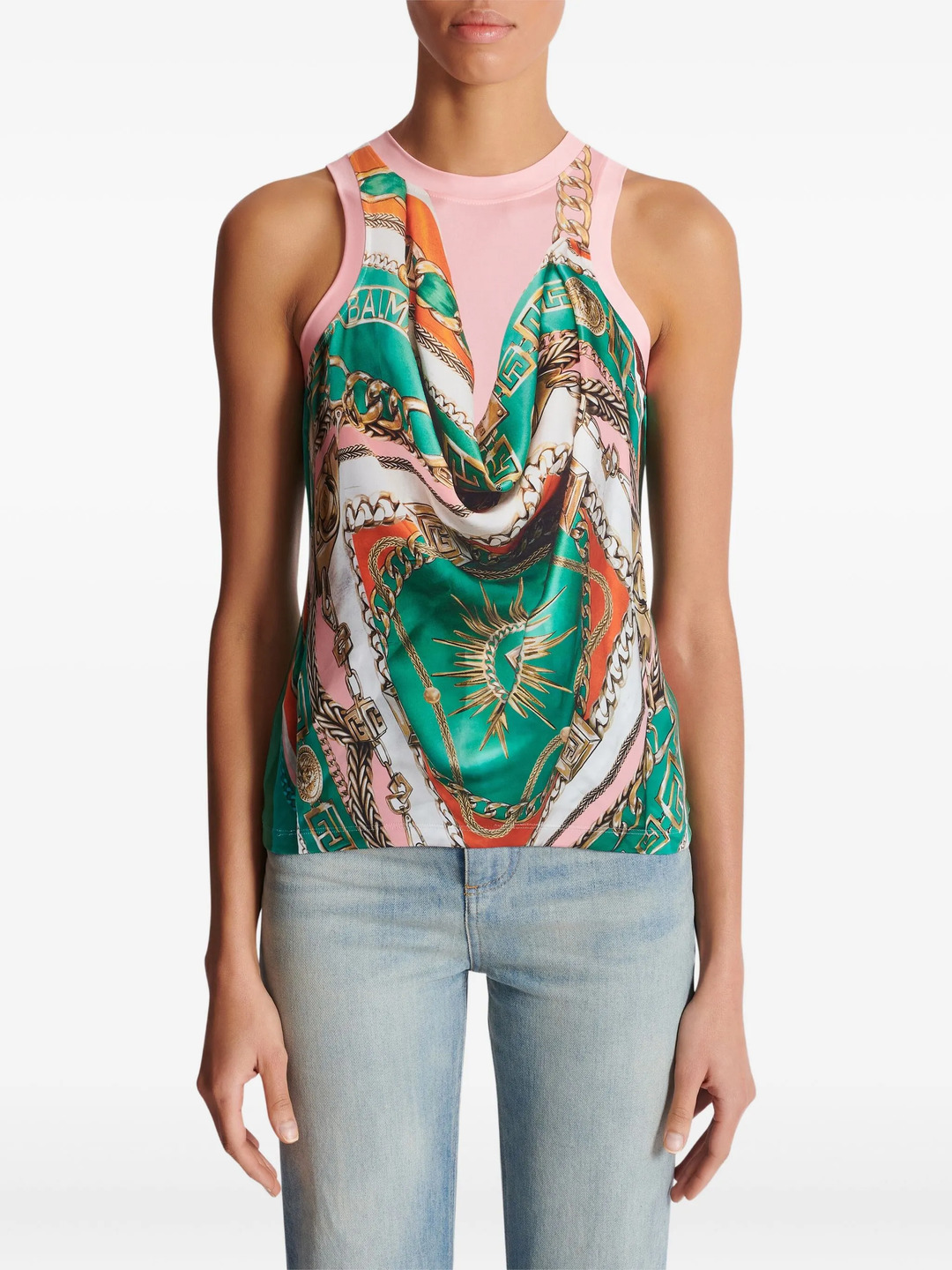 Trompe Loeil Foulard Print Tank - 5
