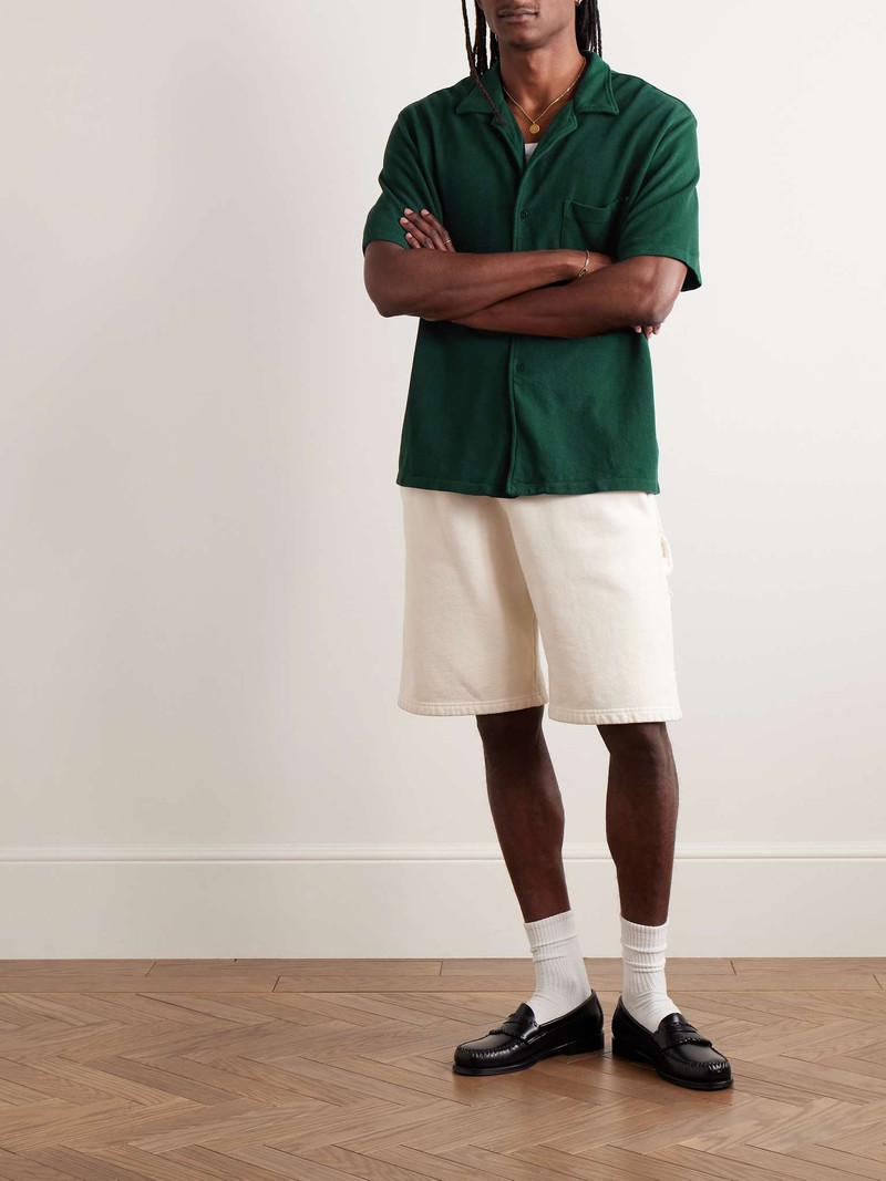 LES TIEN Camp-Collar Garment-Dyed Cotton-Piqué Shirt outlook