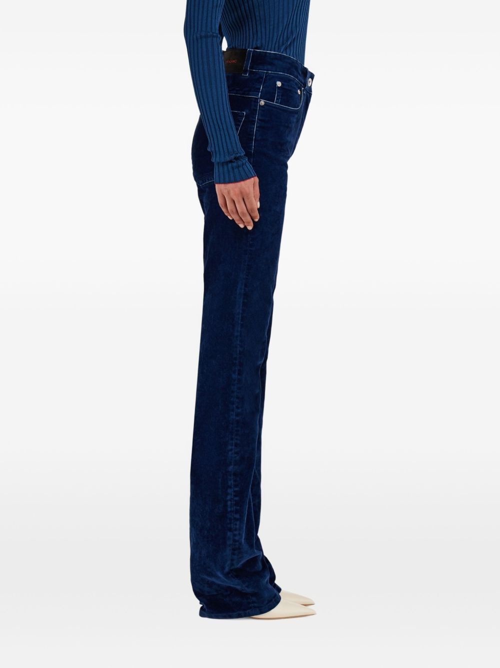 velvet-texture straight-leg trousers - 3