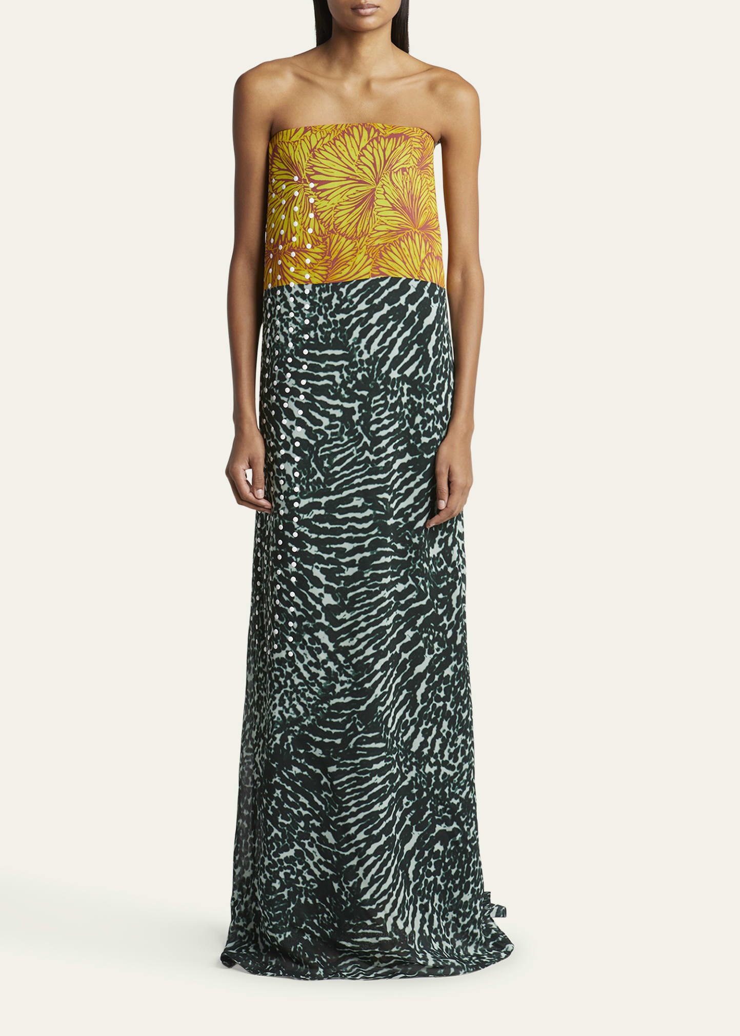 Doja Colorblock Printed Strapless Long Dress - 2