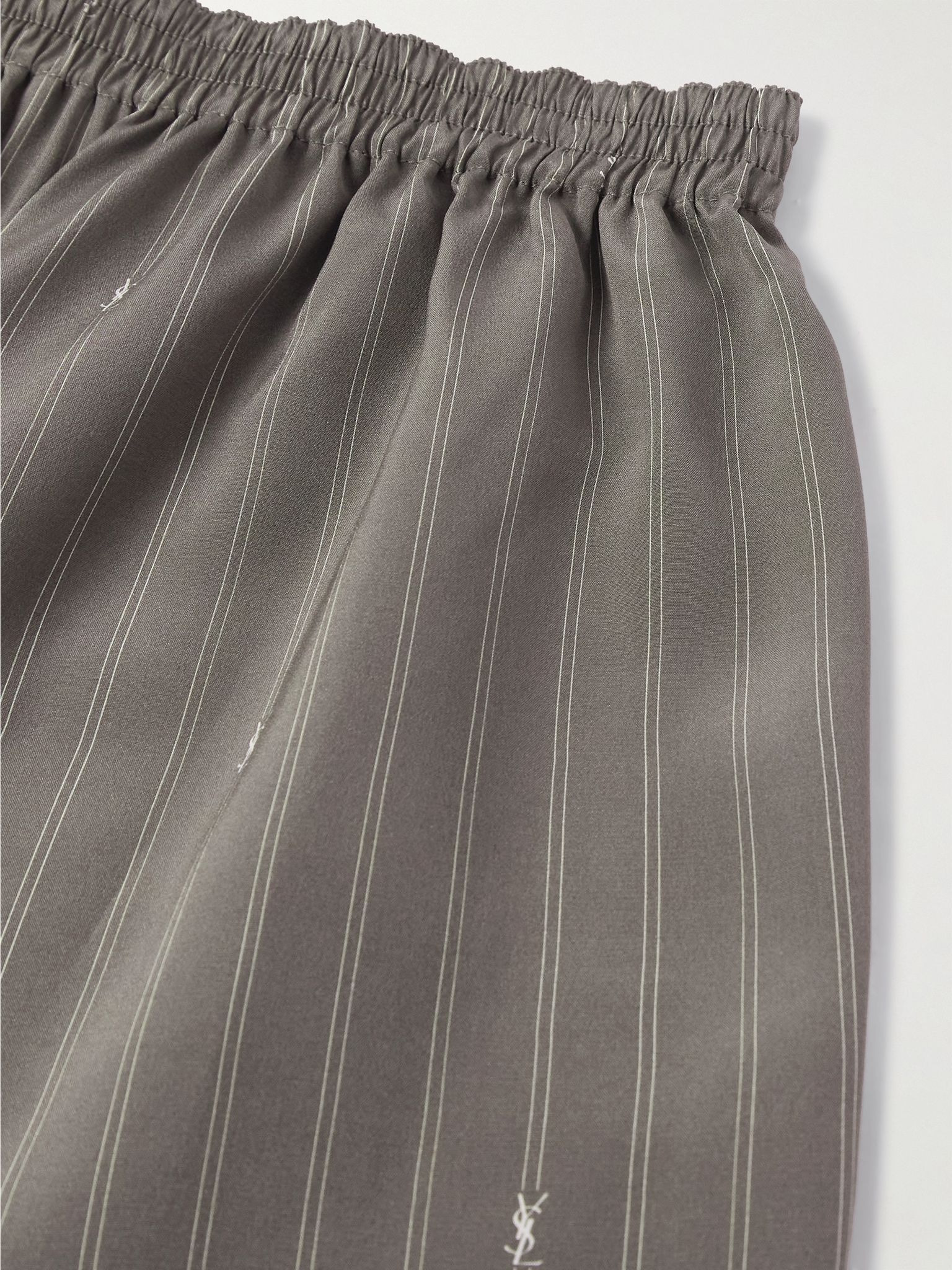Straight-Leg Logo-Print Pinstriped Silk Shorts Charcoal - 4