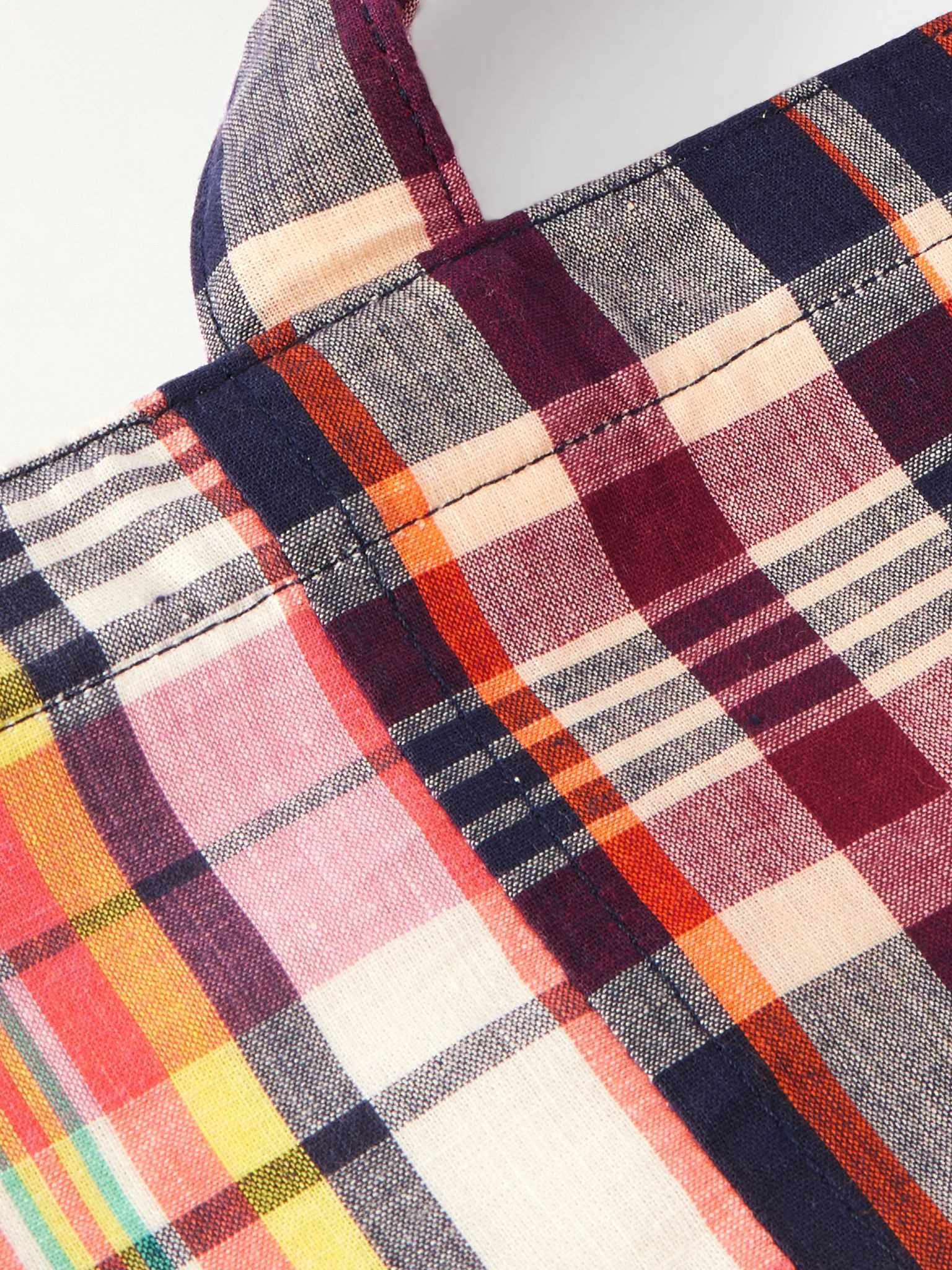 Madras Checked Cotton Tote Bag Brown - 4