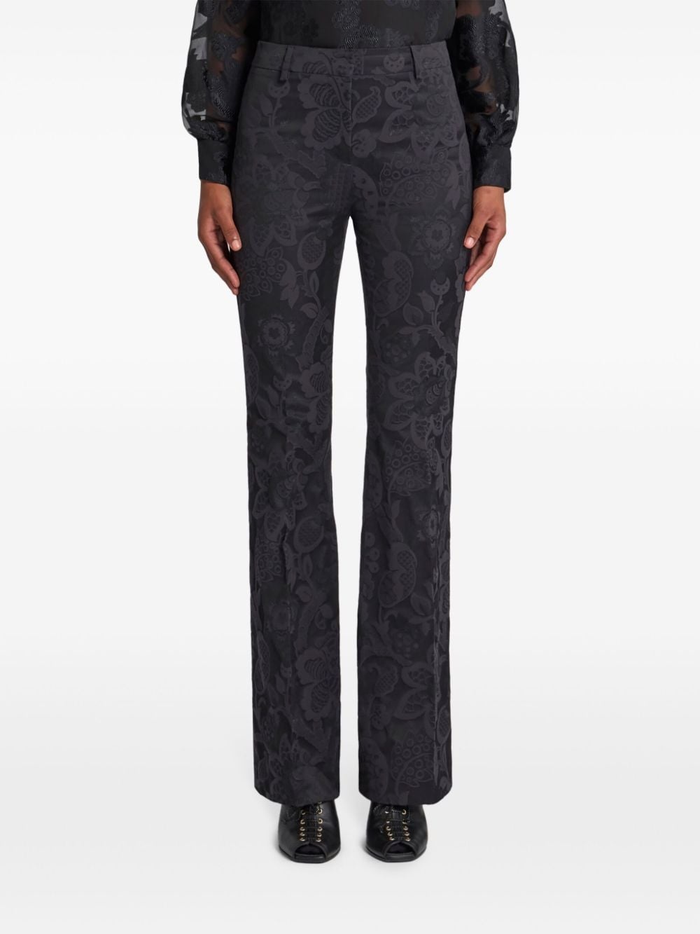 tonal-design jacquard trousers - 3