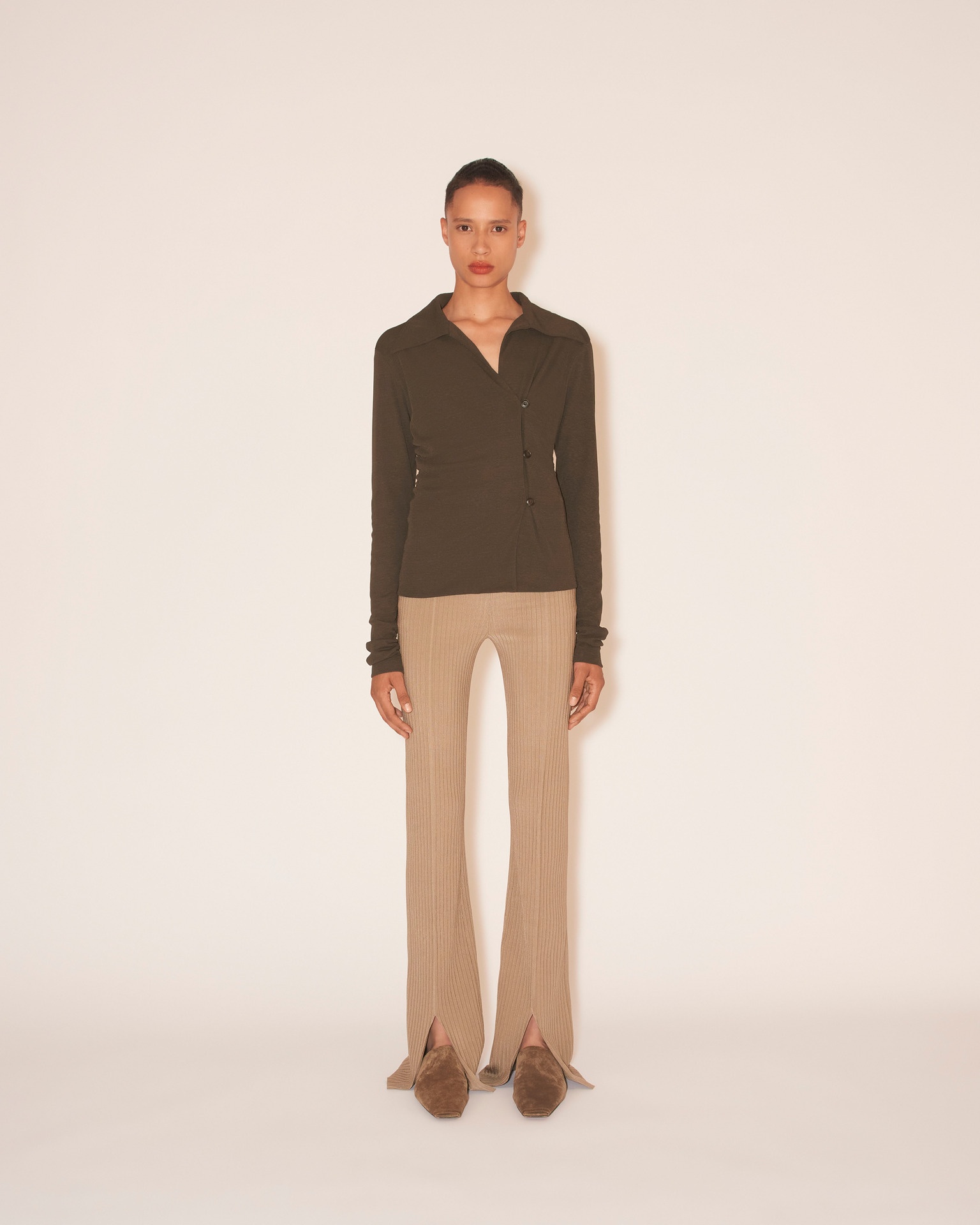 LETTE - Rib jersey pants - Silver mink - 3
