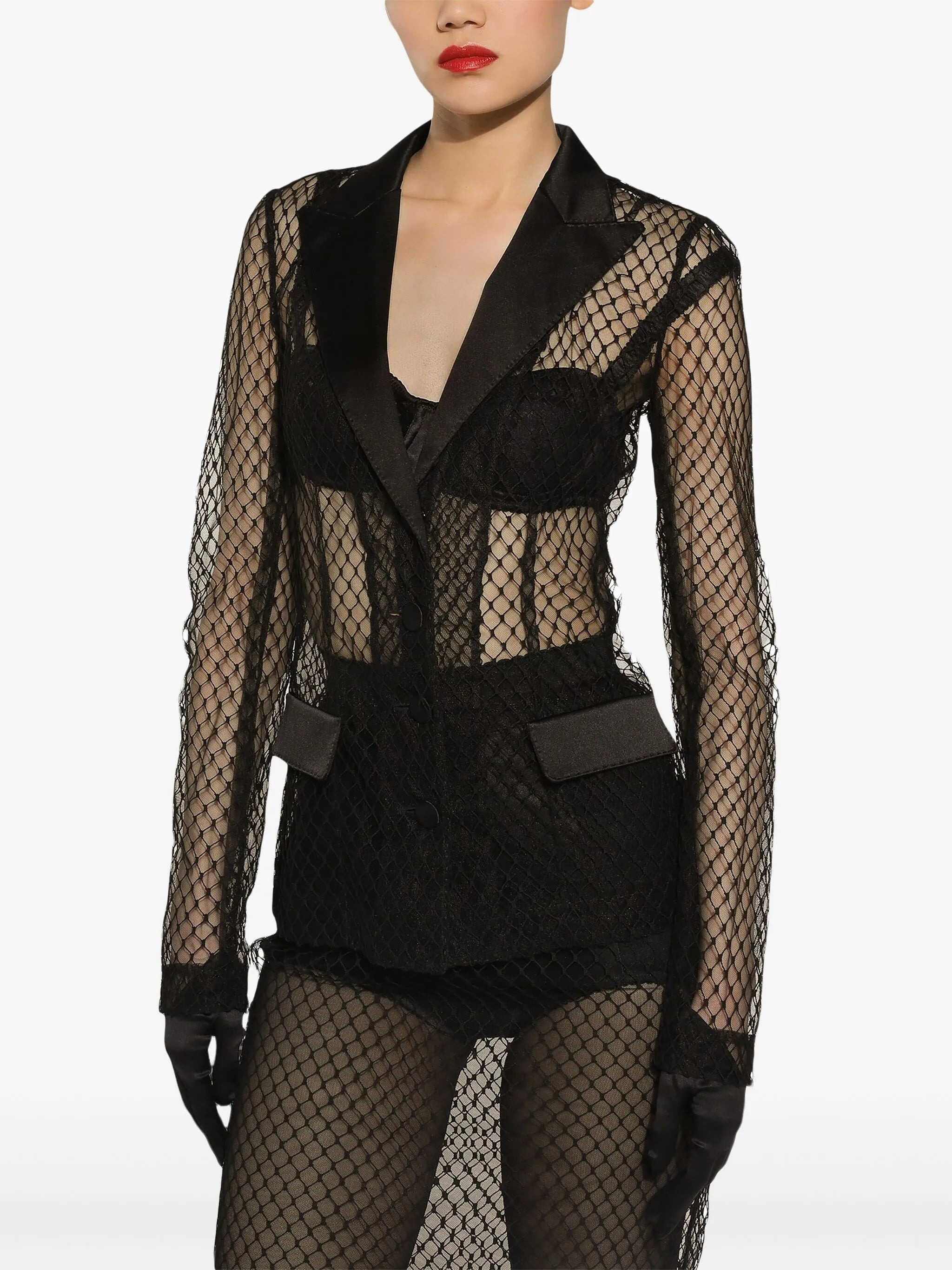 single-breasted mesh jacket - 6