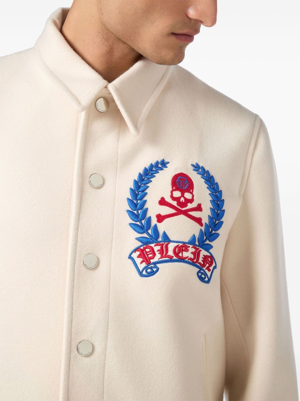 skull-embroidered shirt jacket - 5
