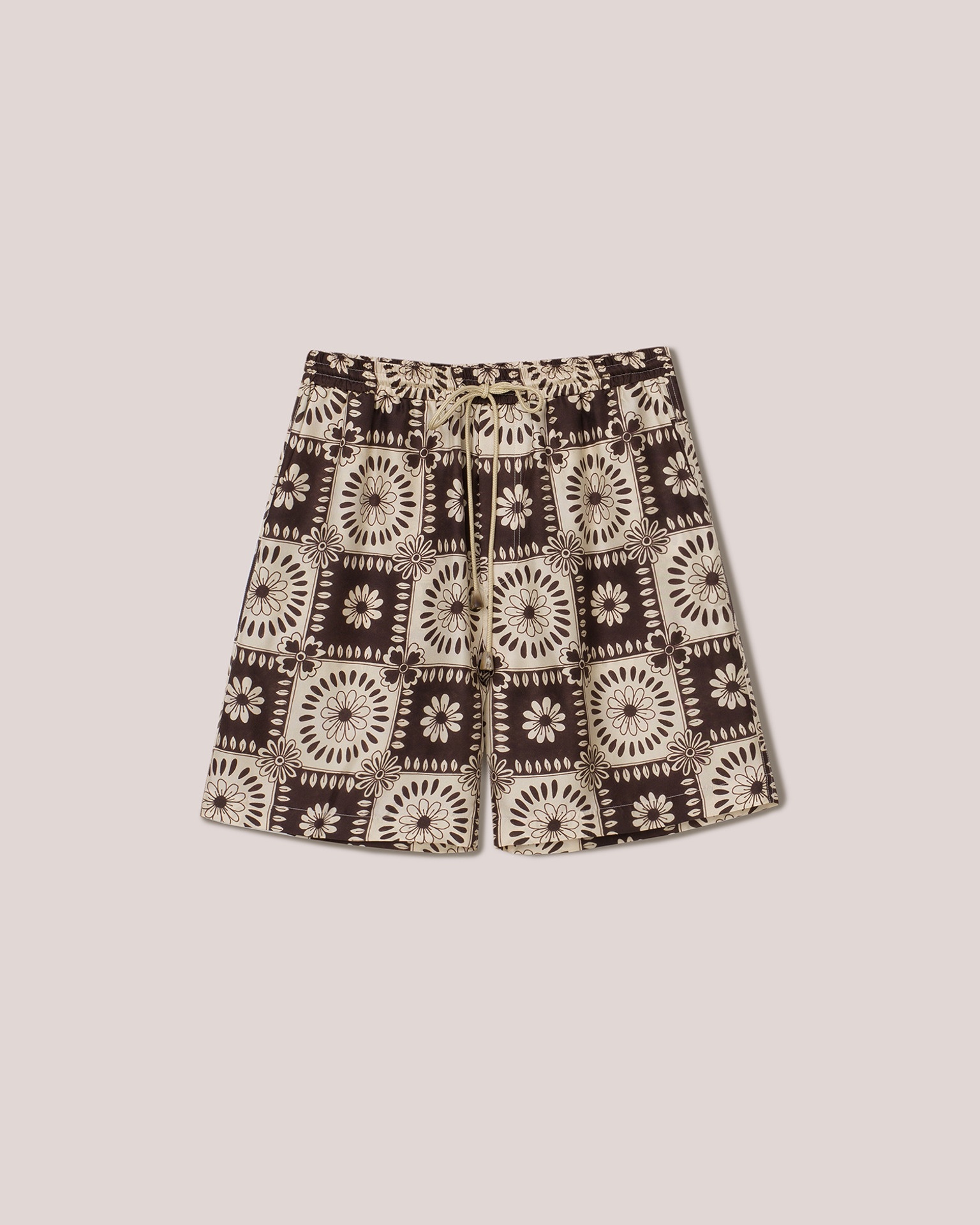 DOXXI - Twill-silk tile print shorts - Brown - 1