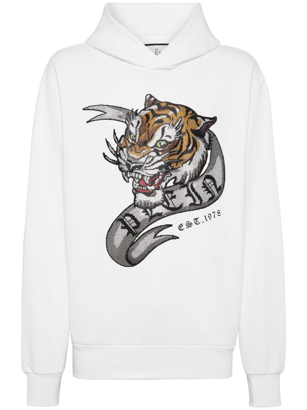 crystal-embellished tiger-print hoodie - 1