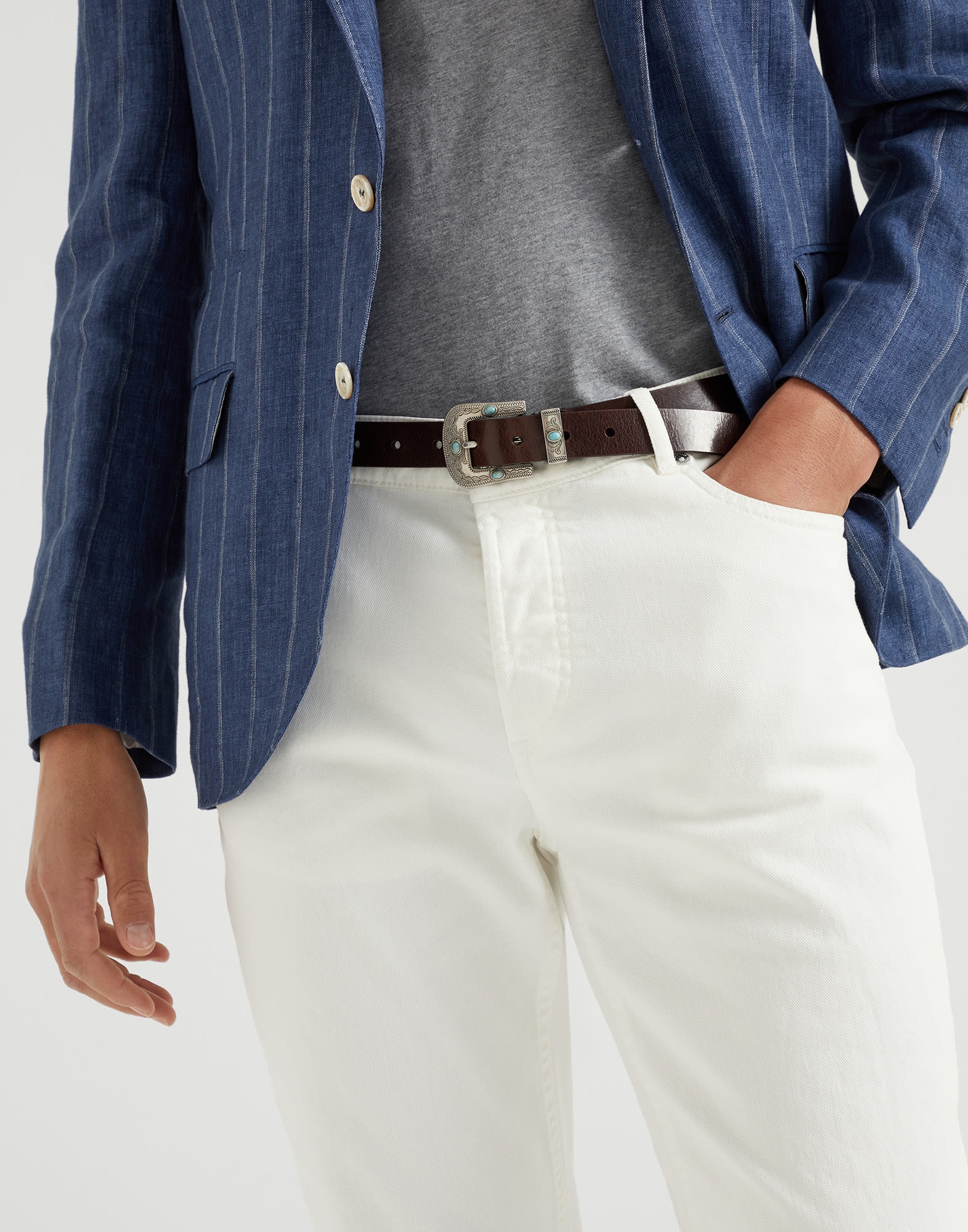 Garment-dyed comfort lightweight denim traditional fit five-pocket trousers - 3