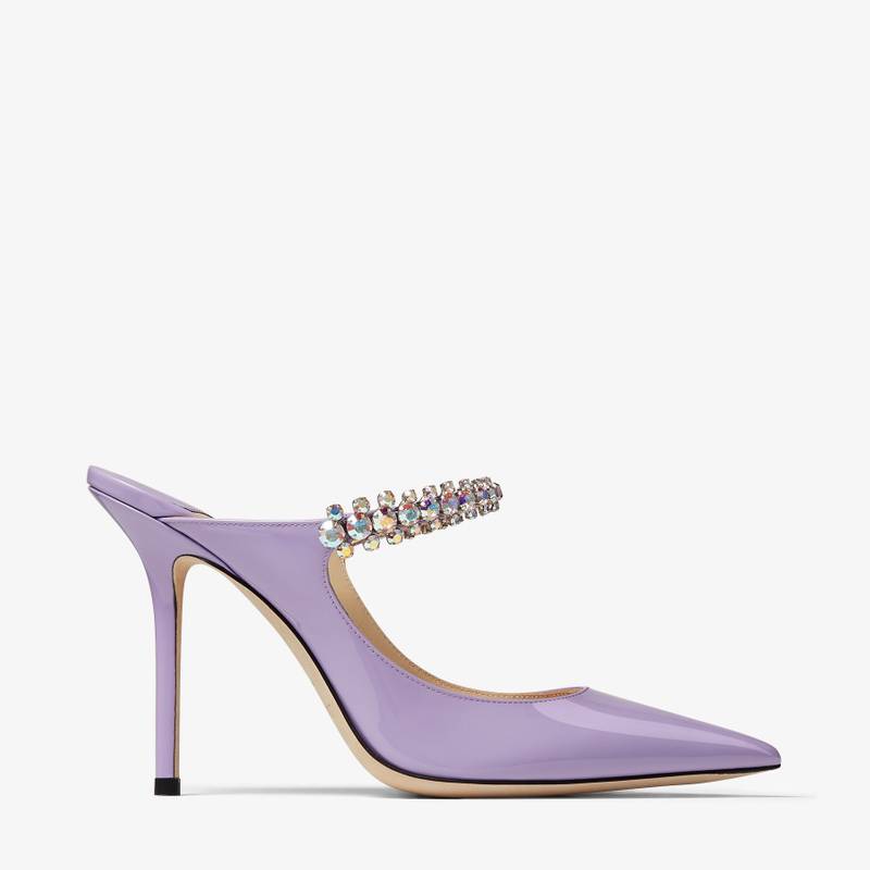 Bing 100 Wisteria Patent Leather Mules with Crystal Strap - 1