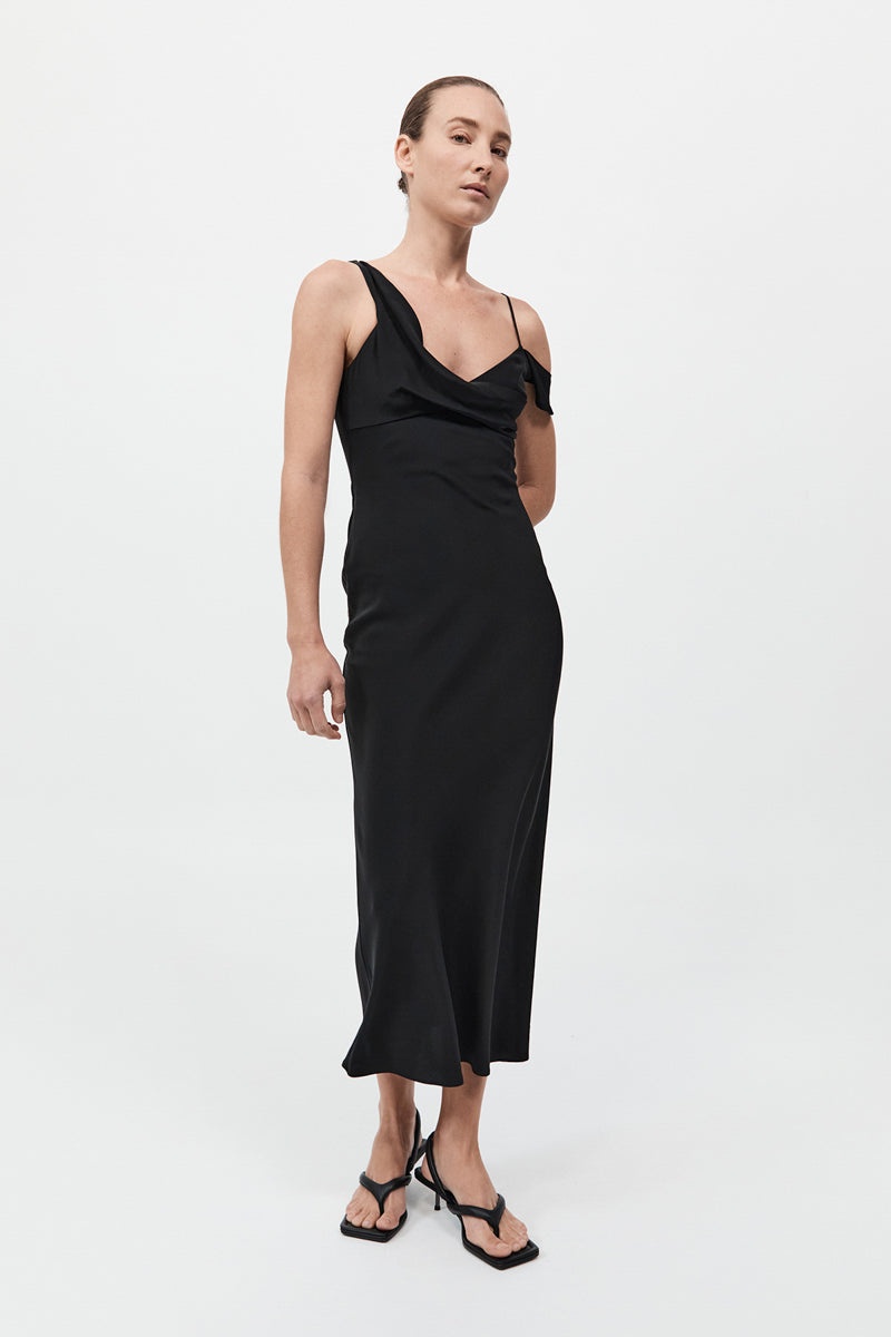 Silk Drape Dress - Black - 2