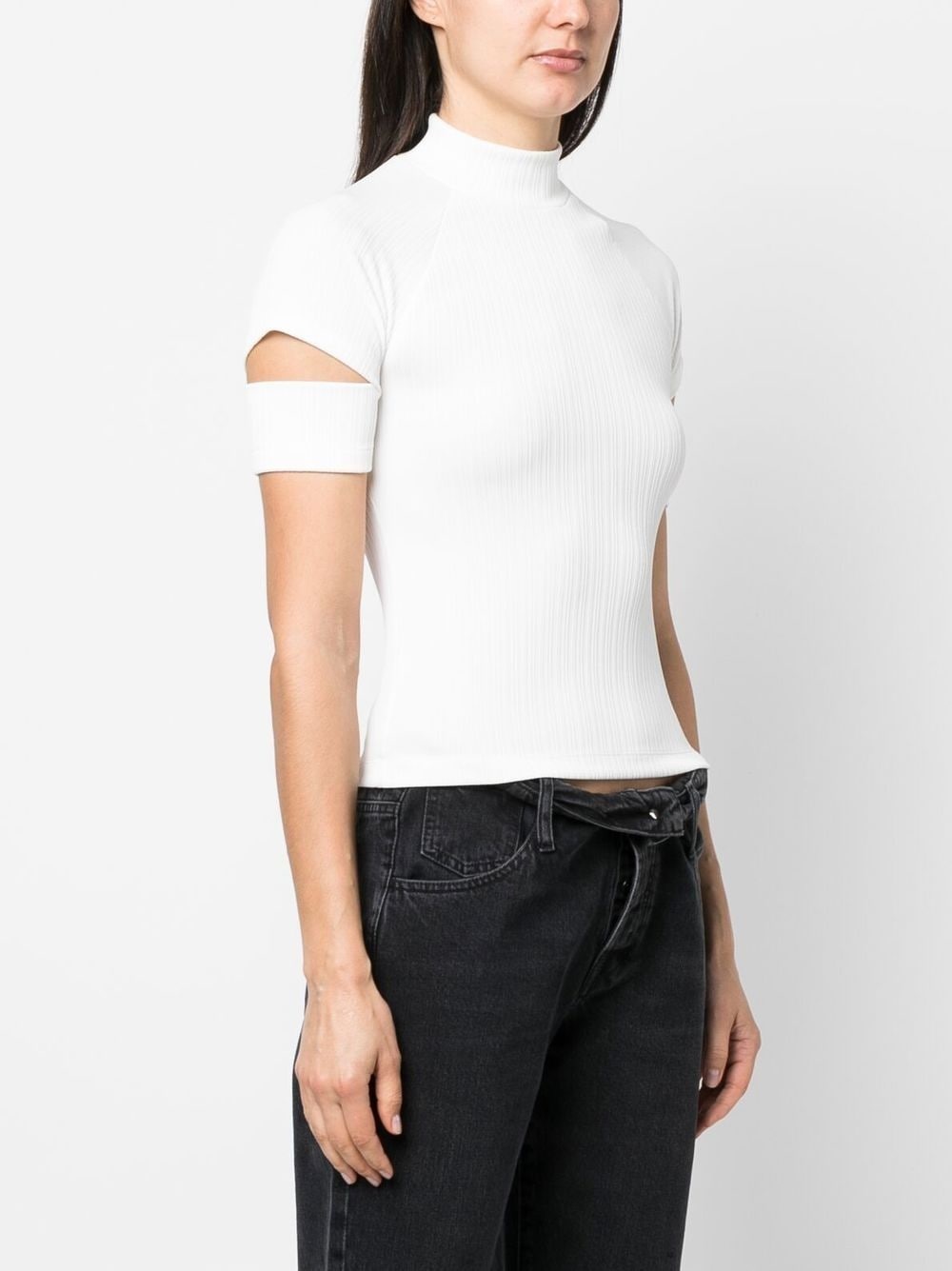 ribbed cut-out sleeve top - 3
