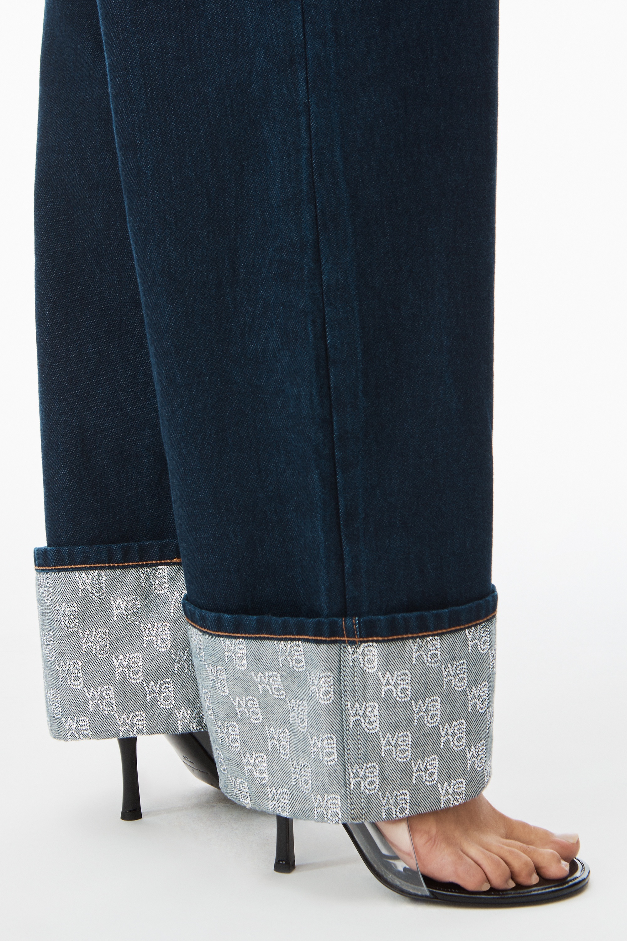 hotfix crystal cuff straight jean in denim - 6