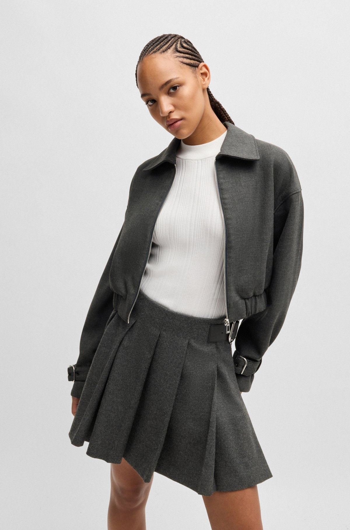 COLLARED JACKET WITH BUCKLED CUFFS - 2