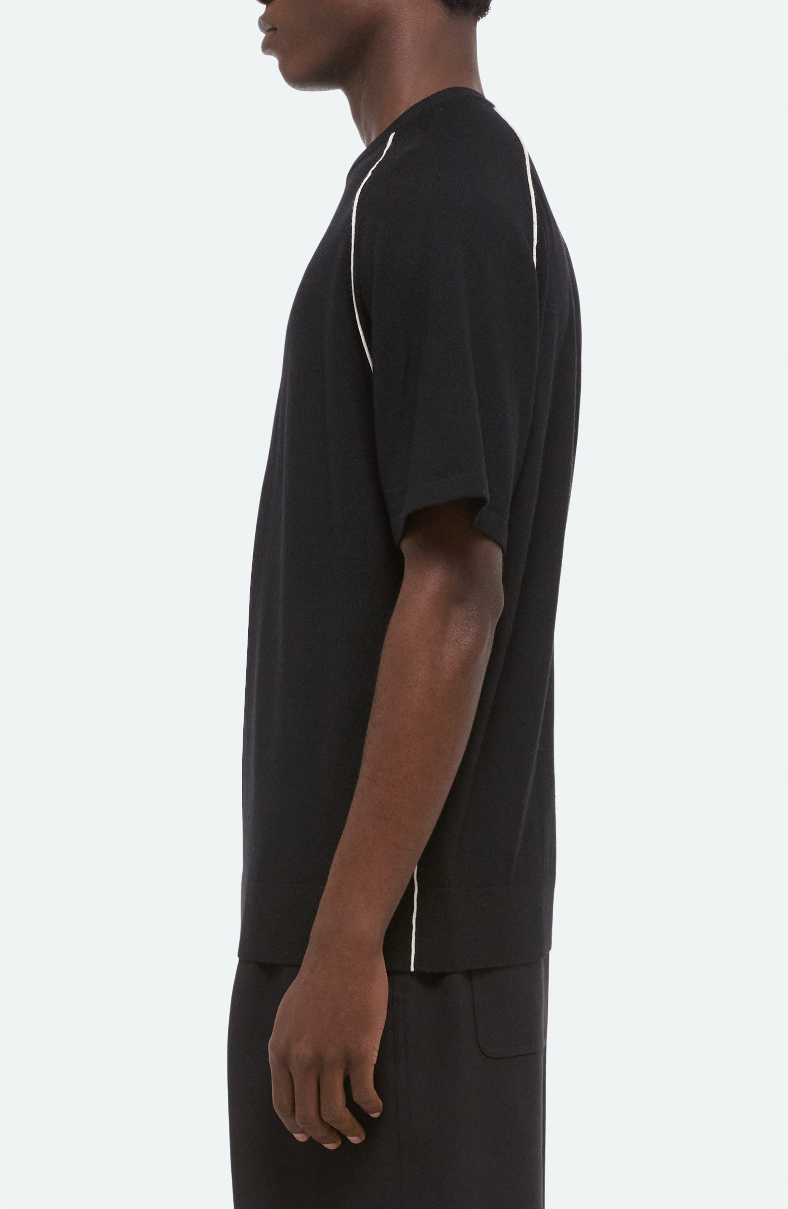 Helmut Lang Contrast Piping Wool T-Shirt in Black/Ivory - 3