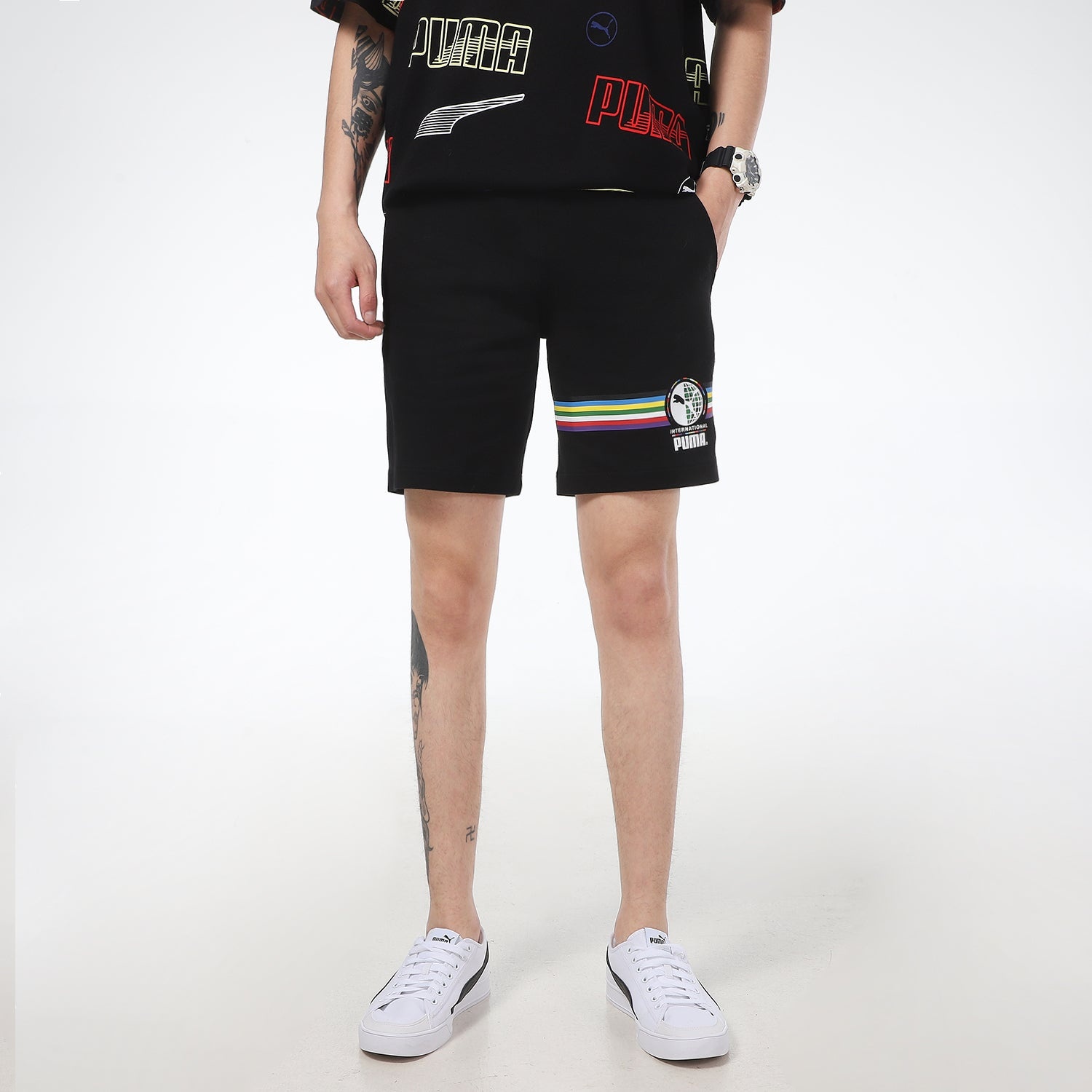 PUMA INTL Graphic Shorts 'Black White' 531308-01 - 3