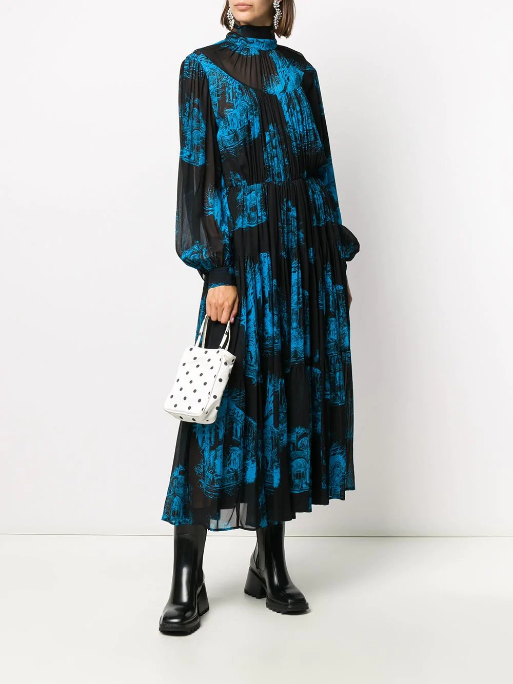 printed pleated midi dress - 2