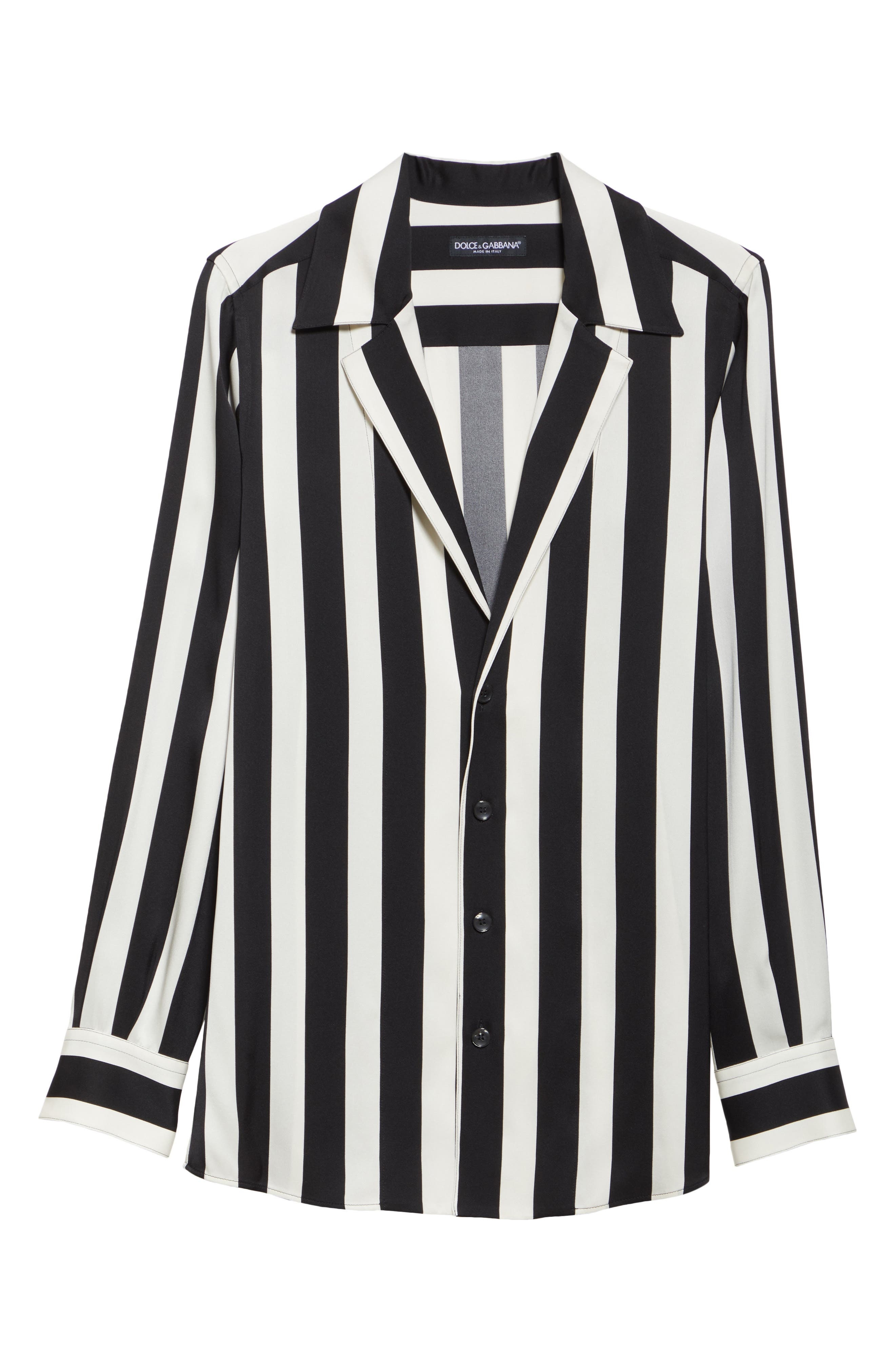 Dolce&Gabbana Stripe Stretch Silk Charmeuse Button-Up Shirt in Haxrn Riga Grande Nero/Bco at Nordstr - 6